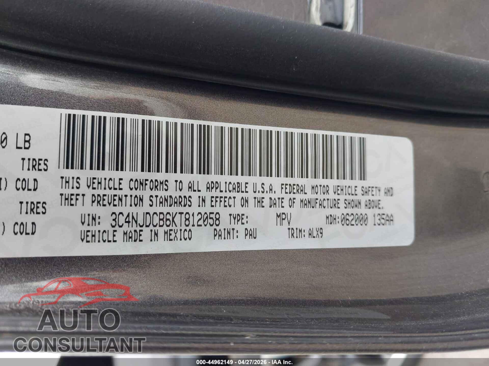JEEP COMPASS 2019 - 3C4NJDCB6KT812058