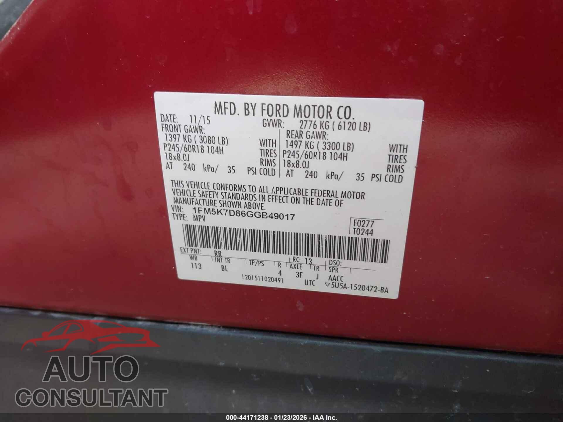 FORD EXPLORER 2016 - 1FM5K7D86GGB49017