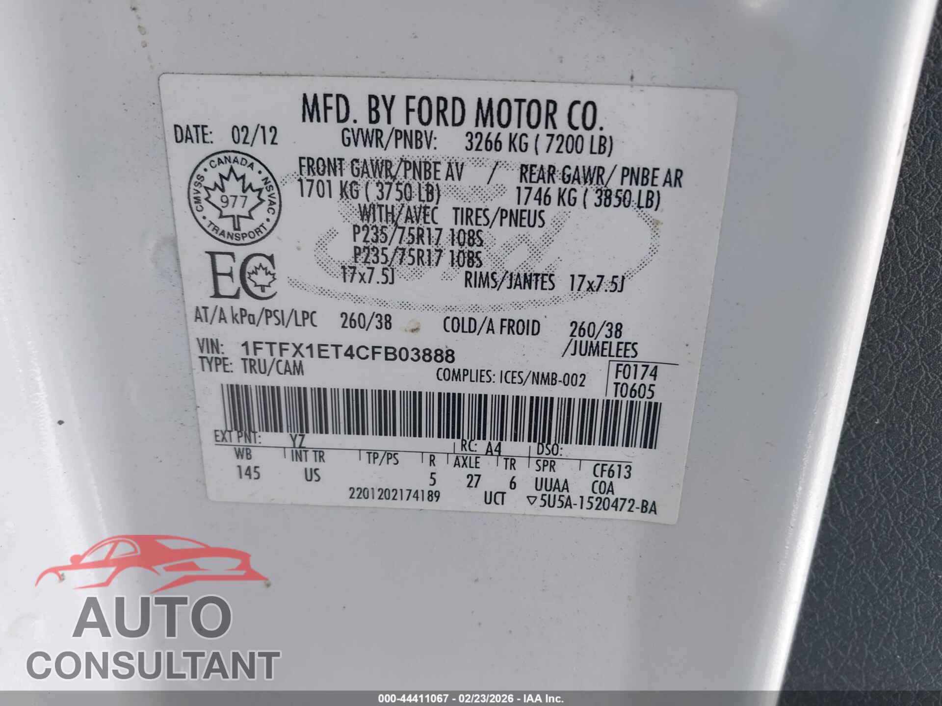 FORD F-150 2012 - 1FTFX1ET4CFB03888