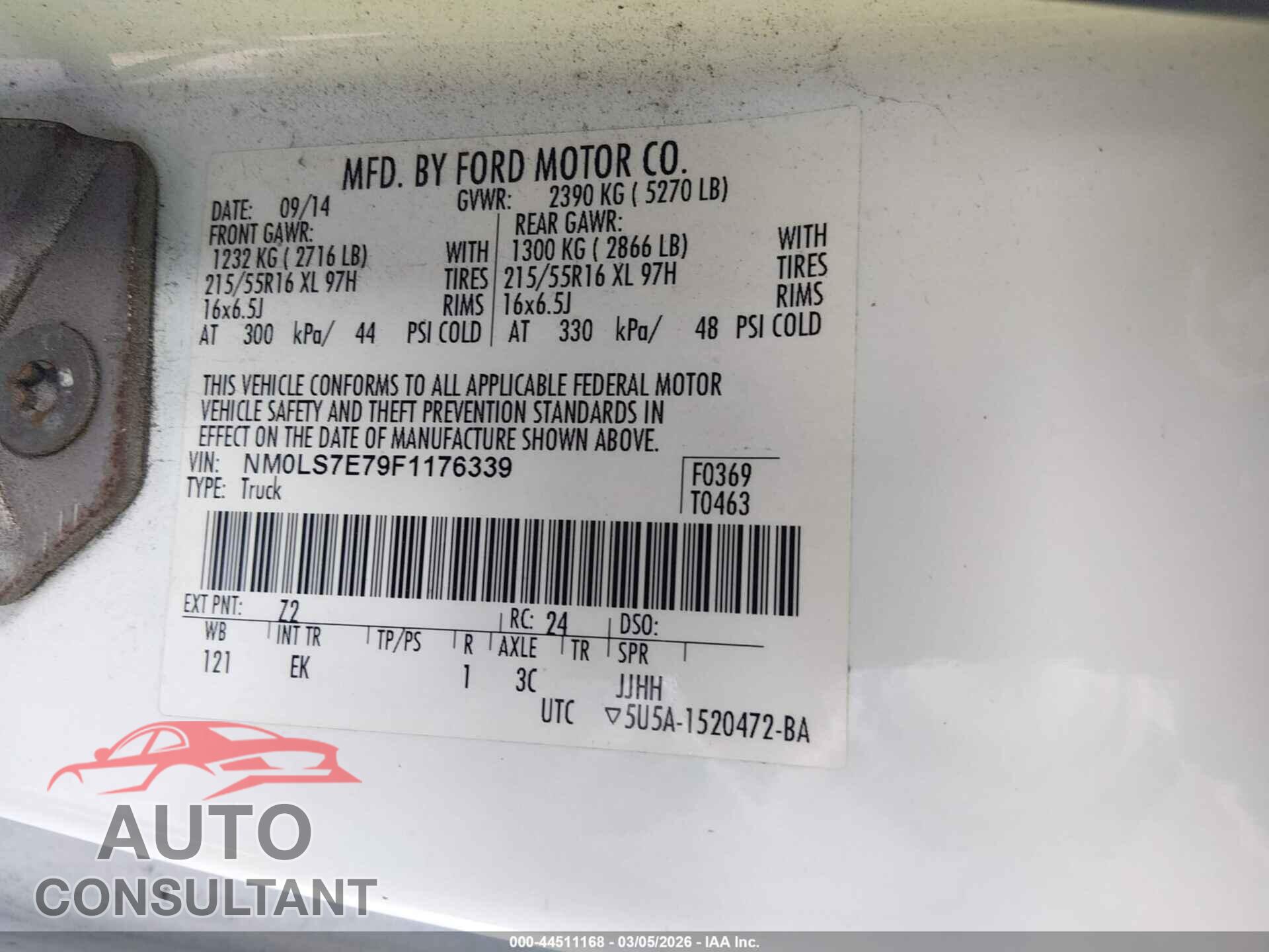 FORD TRANSIT CONNECT 2015 - NM0LS7E79F1176339