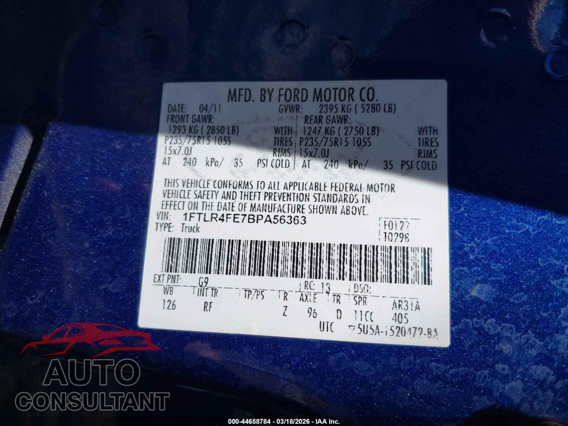 FORD RANGER 2011 - 1FTLR4FE7BPA56363