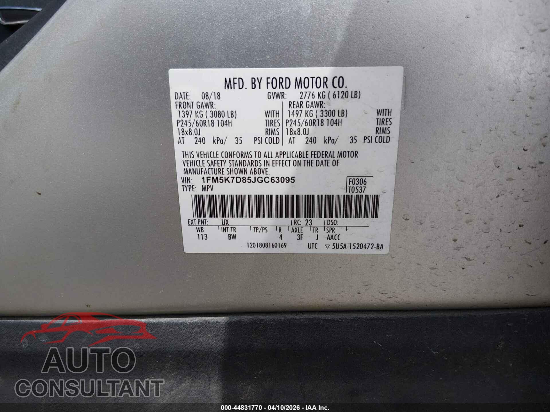 FORD EXPLORER 2018 - 1FM5K7D85JGC63095