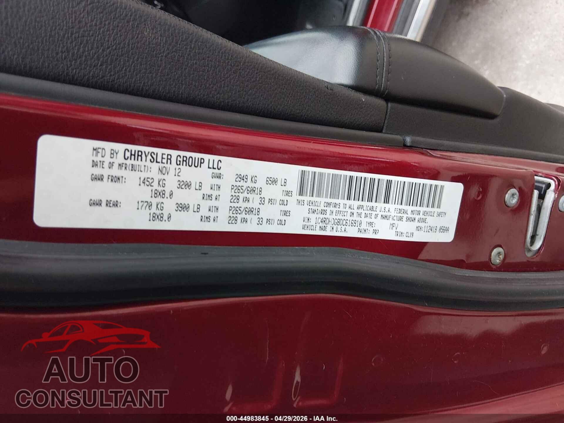 DODGE DURANGO 2013 - 1C4RDHDG8DC616910