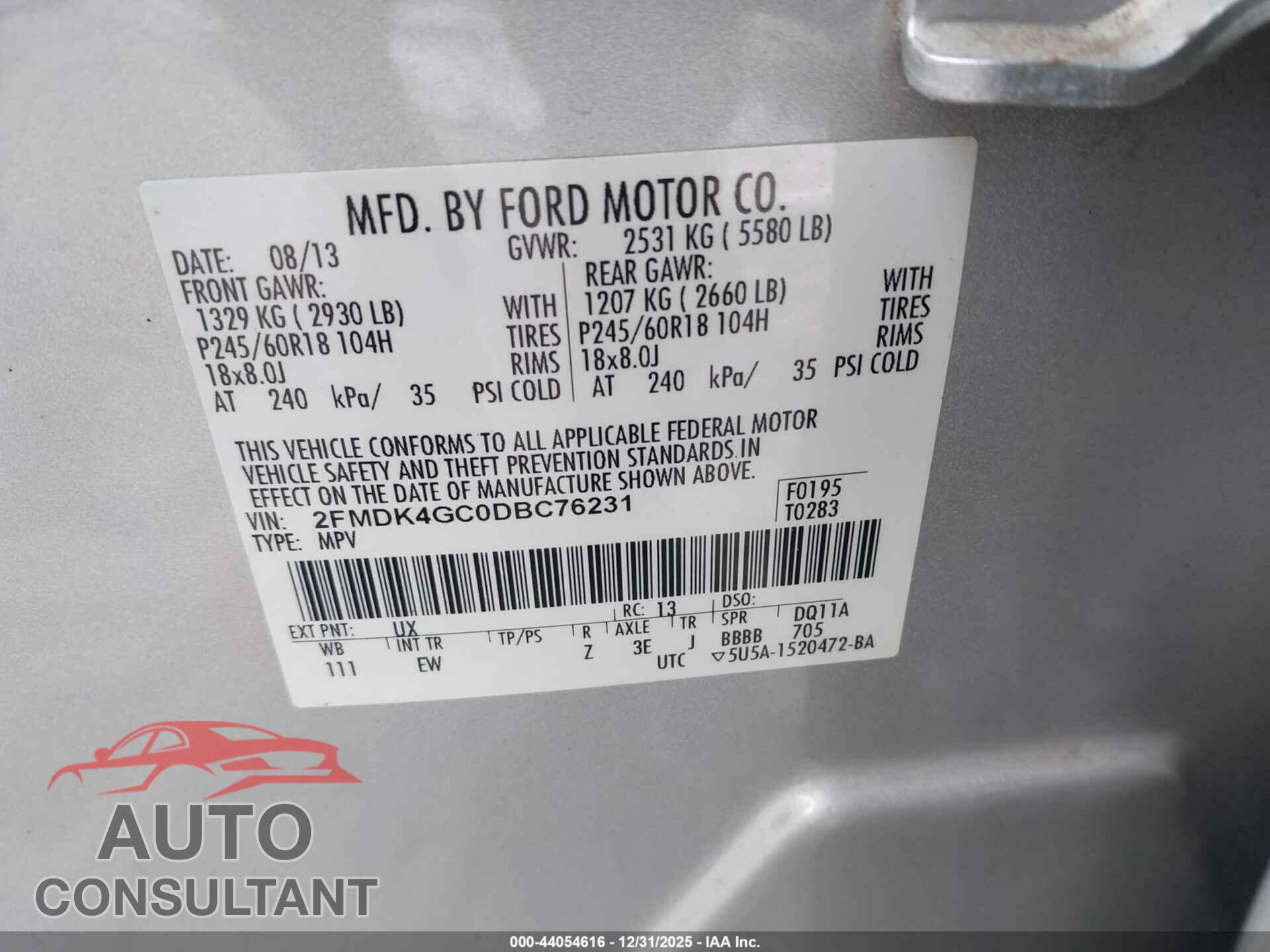 FORD EDGE 2013 - 2FMDK4GC0DBC76231
