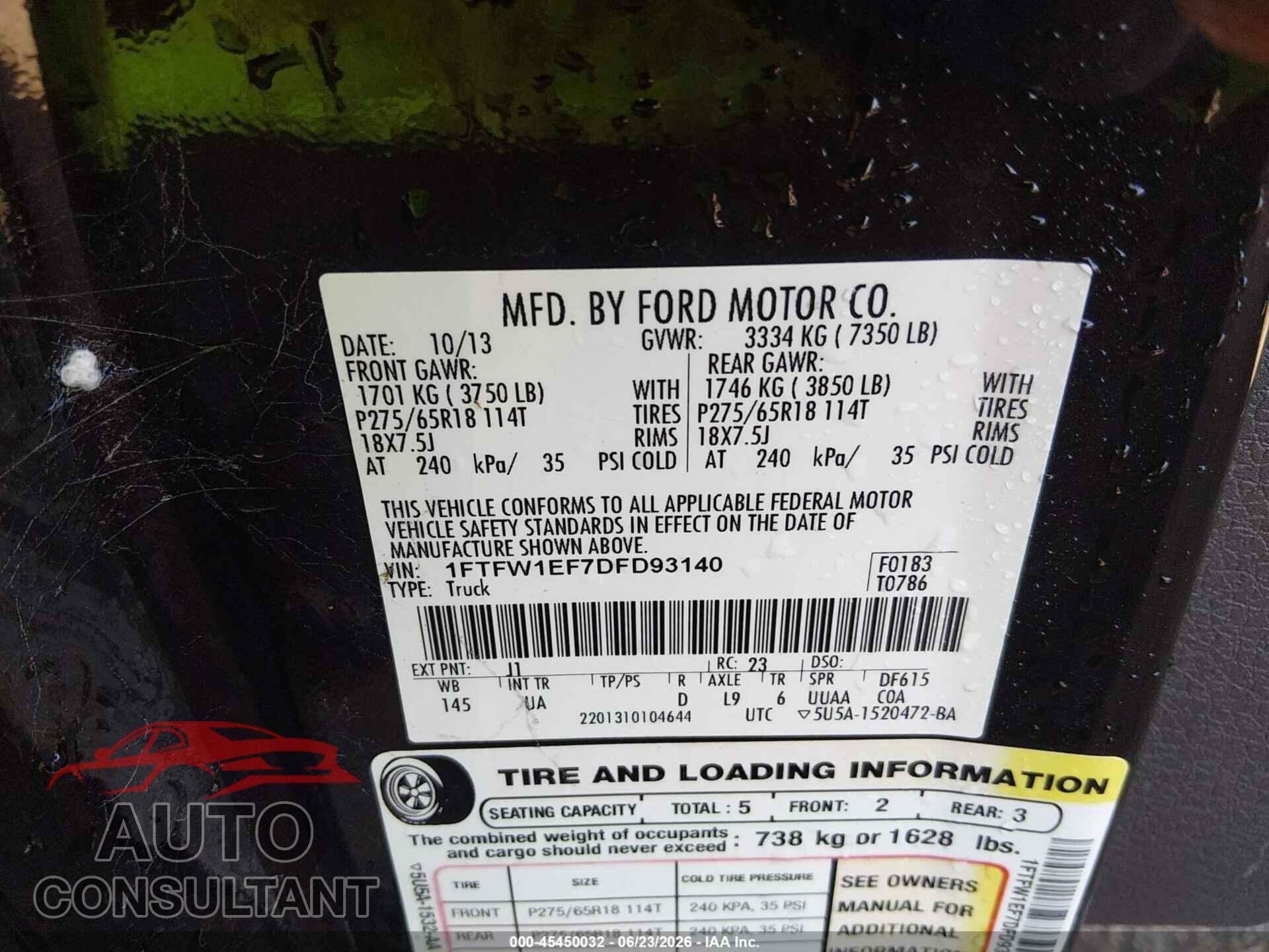 FORD F-150 2013 - 1FTFW1EF7DFD93140