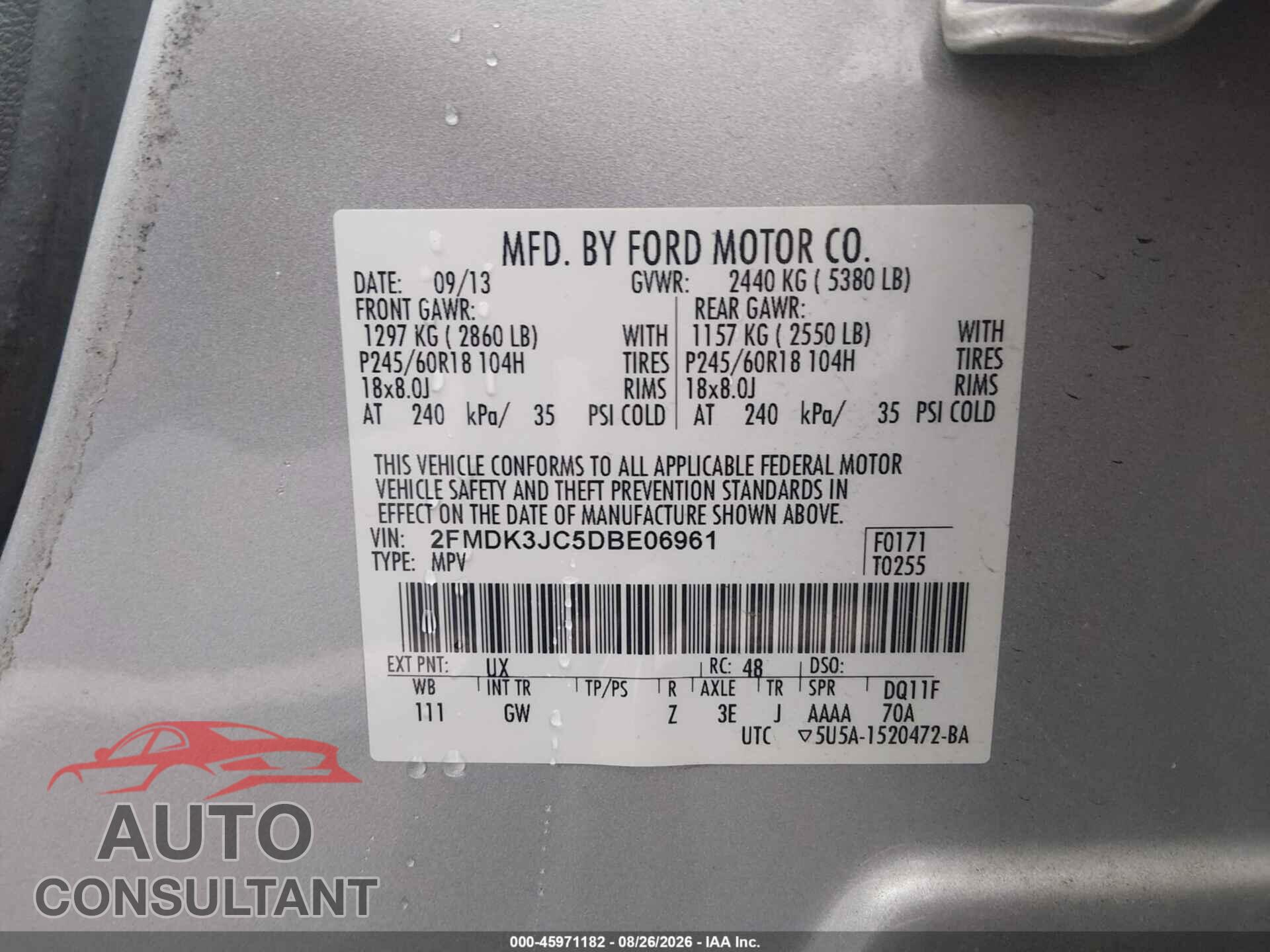 FORD EDGE 2013 - 2FMDK3JC5DBE06961