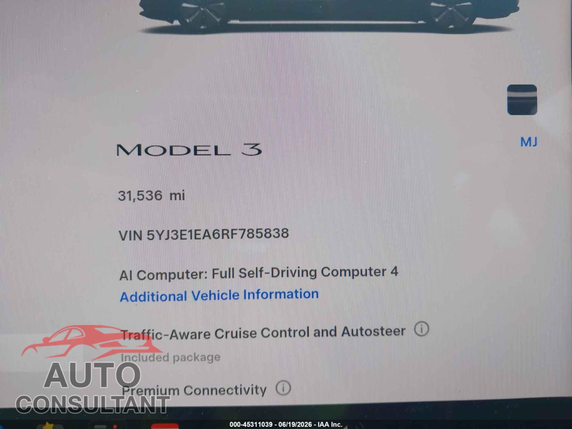 TESLA MODEL 3 2024 - 5YJ3E1EA6RF785838