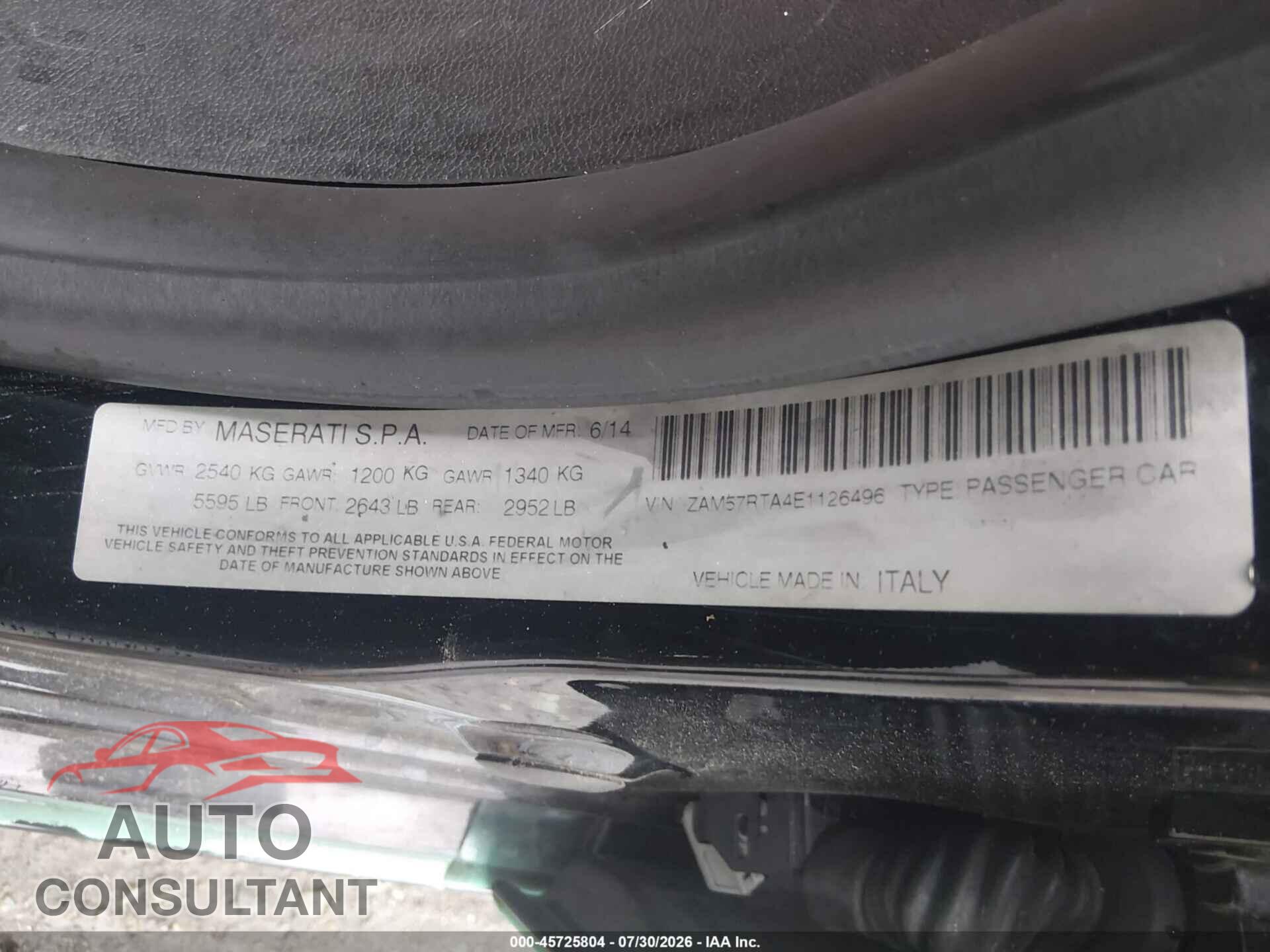 MASERATI GHIBLI 2014 - ZAM57RTA4E1126496
