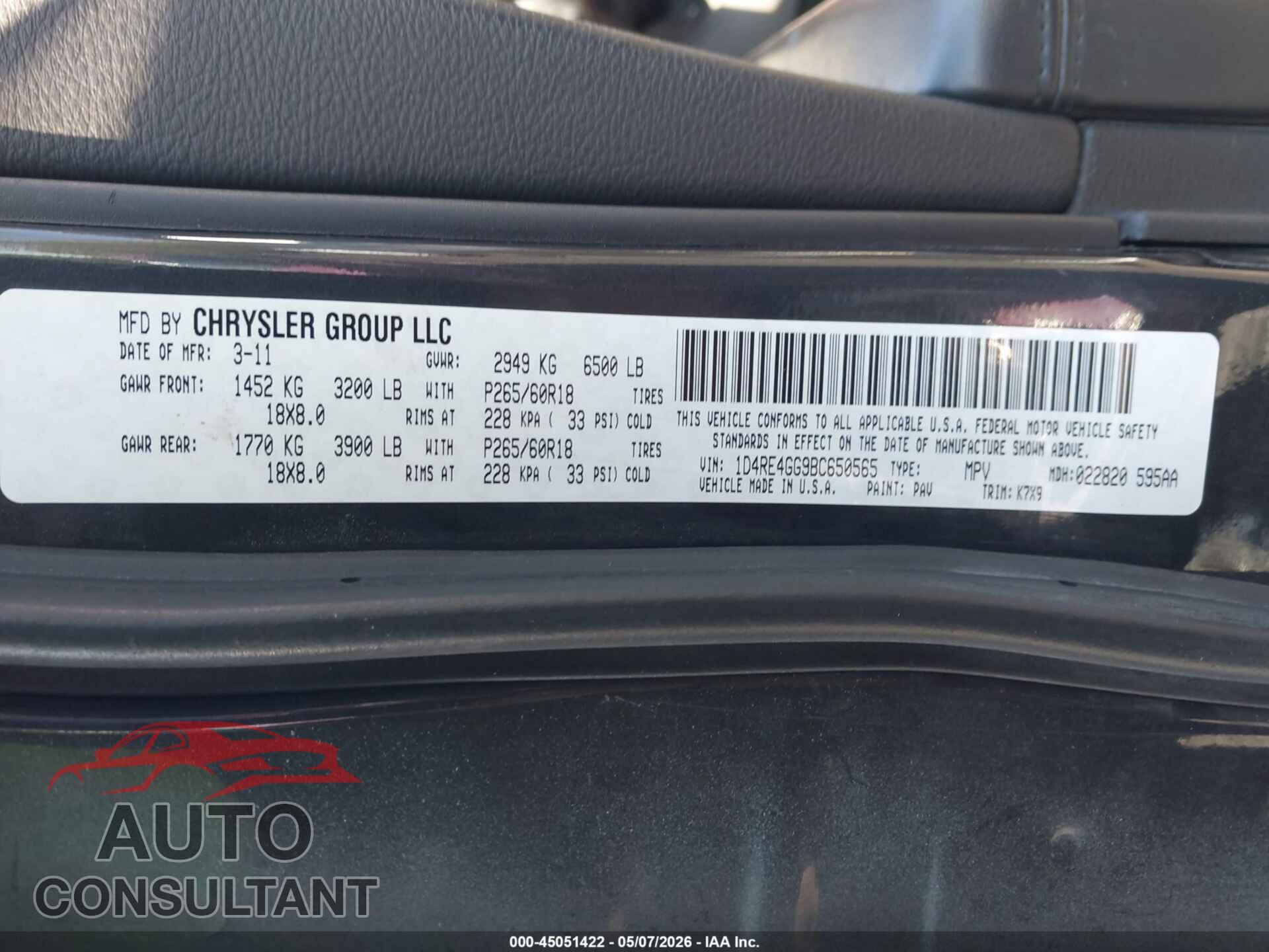 DODGE DURANGO 2011 - 1D4RE4GG9BC650565