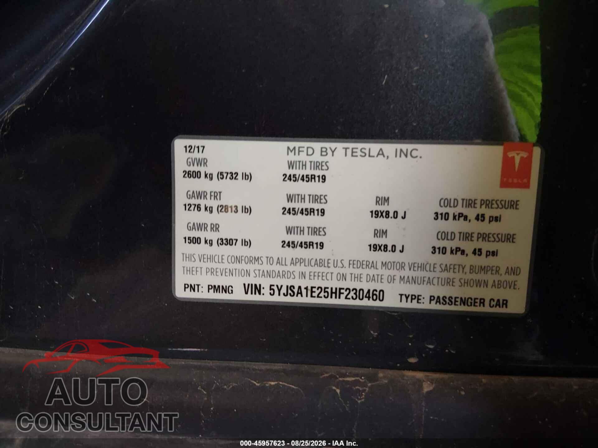 TESLA MODEL S 2017 - 5YJSA1E25HF230460