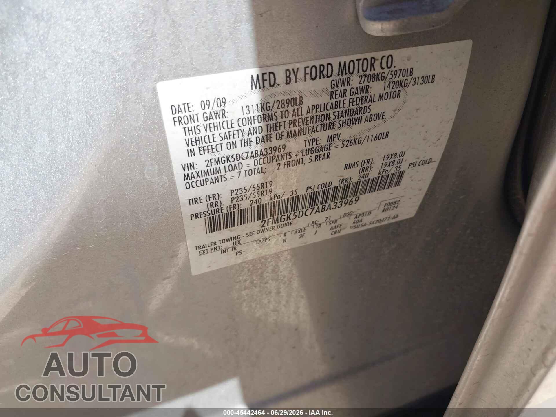 FORD FLEX 2010 - 2FMGK5DC7ABA33969