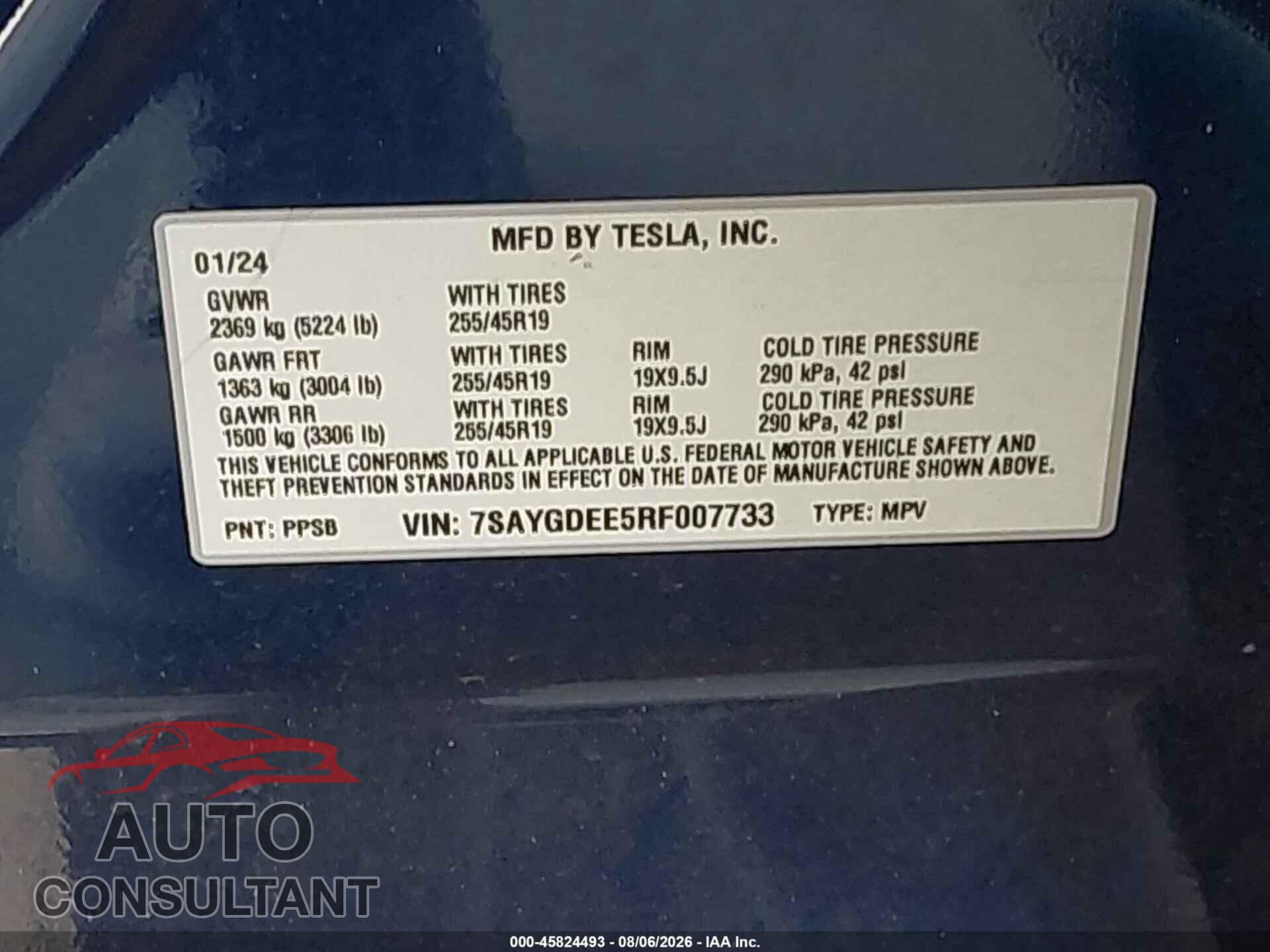 TESLA MODEL Y 2024 - 7SAYGDEE5RF007733