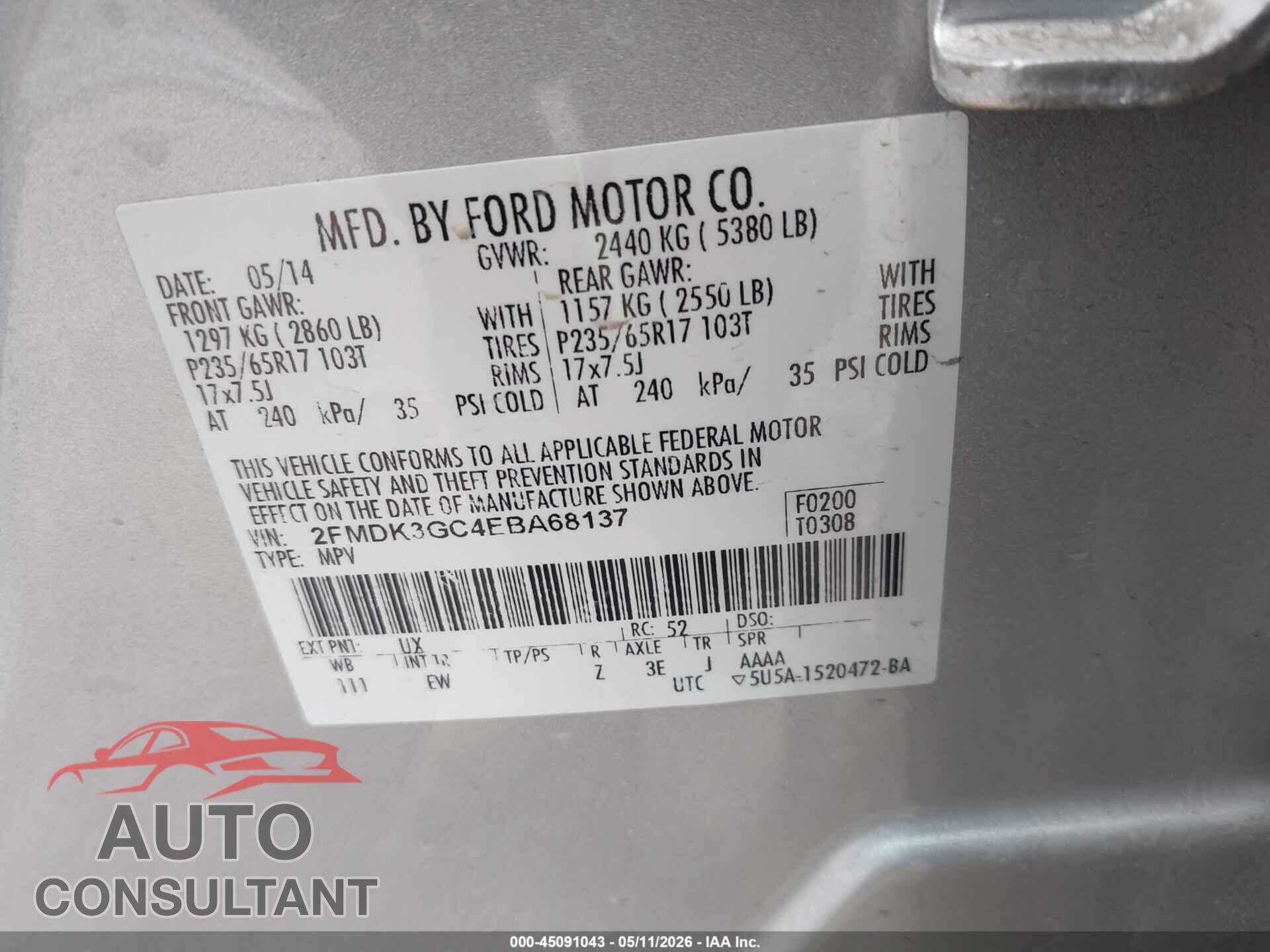 FORD EDGE 2014 - 2FMDK3GC4EBA68137