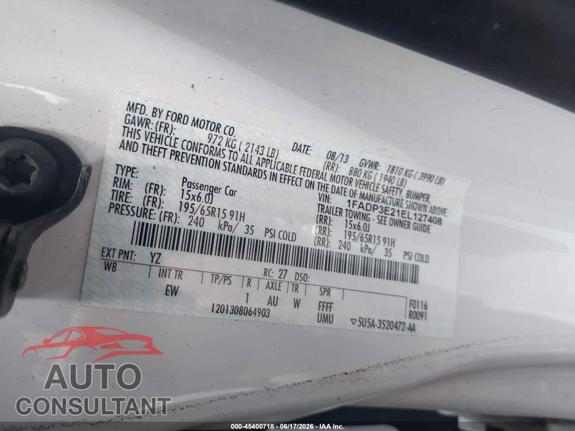 FORD FOCUS 2014 - 1FADP3E21EL127408