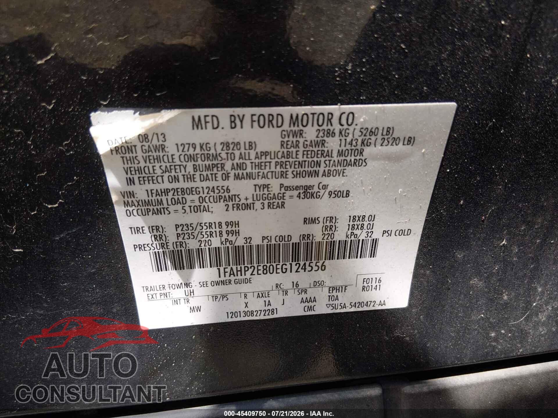 FORD TAURUS 2014 - 1FAHP2E80EG124556