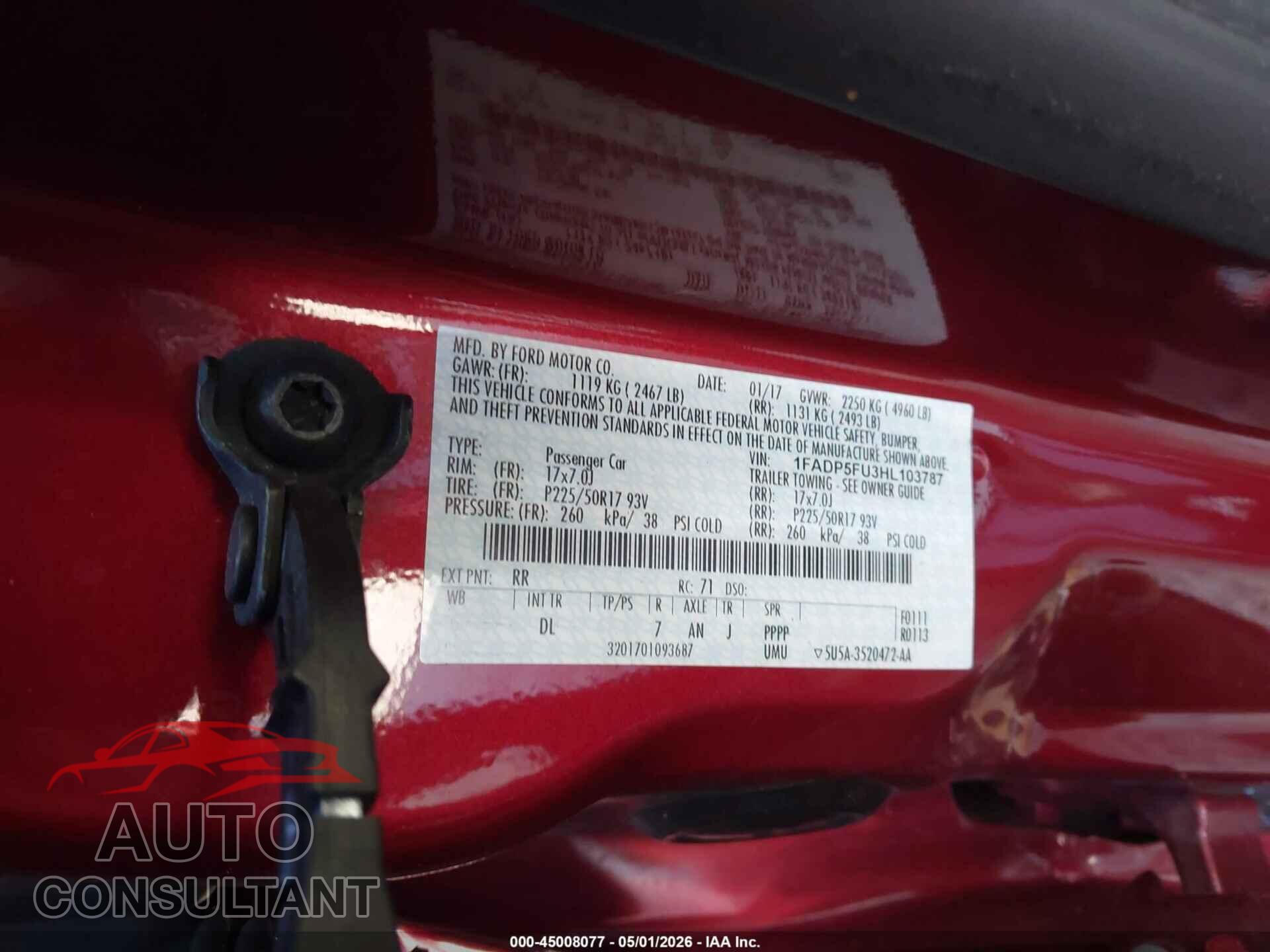 FORD C-MAX ENERGI 2017 - 1FADP5FU3HL103787