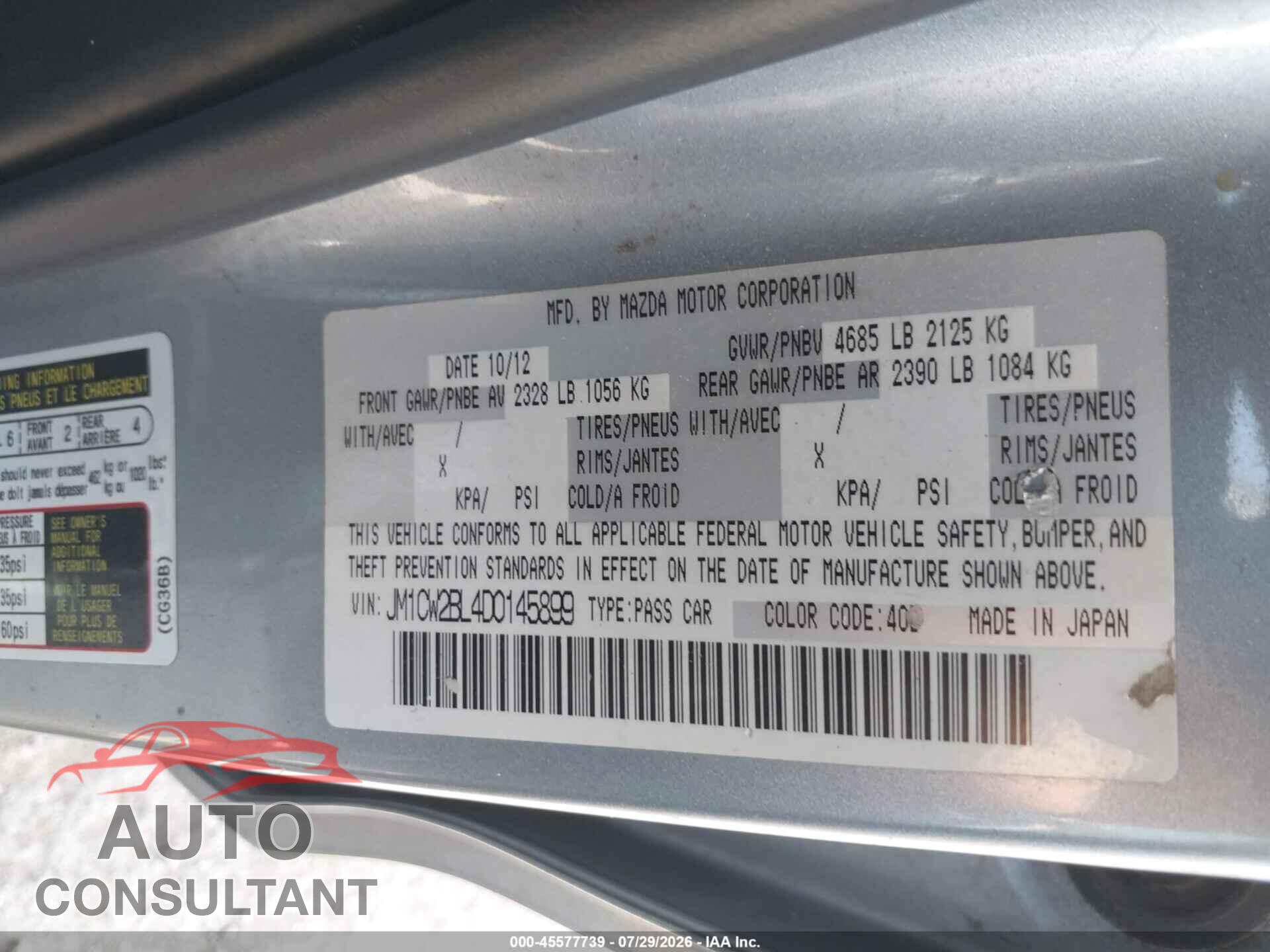 MAZDA MAZDA5 2013 - JM1CW2BL4D0145899