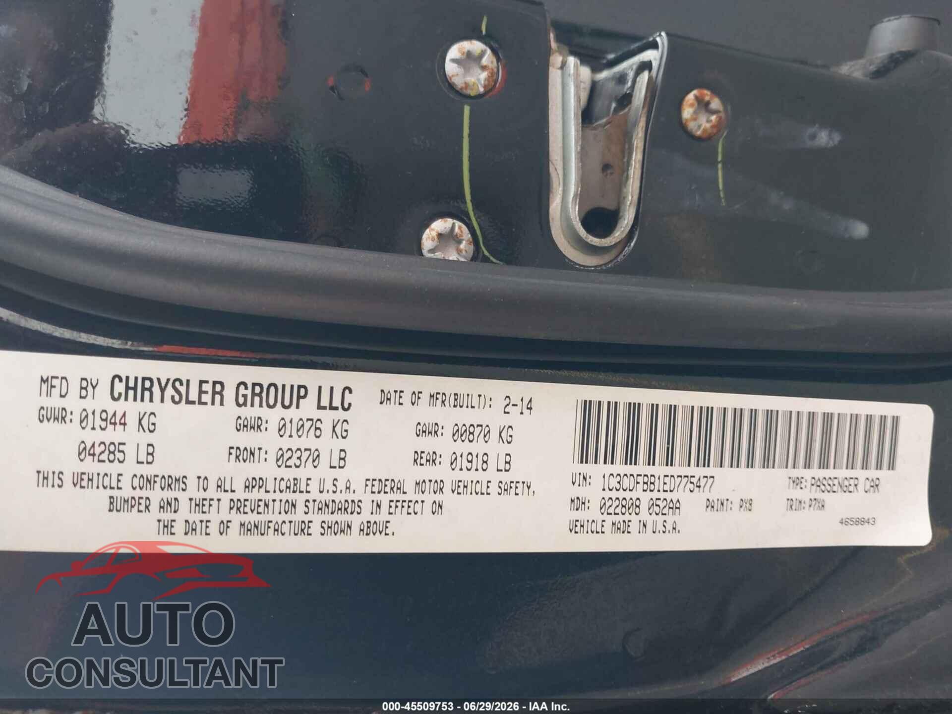 DODGE DART 2014 - 1C3CDFBB1ED775477