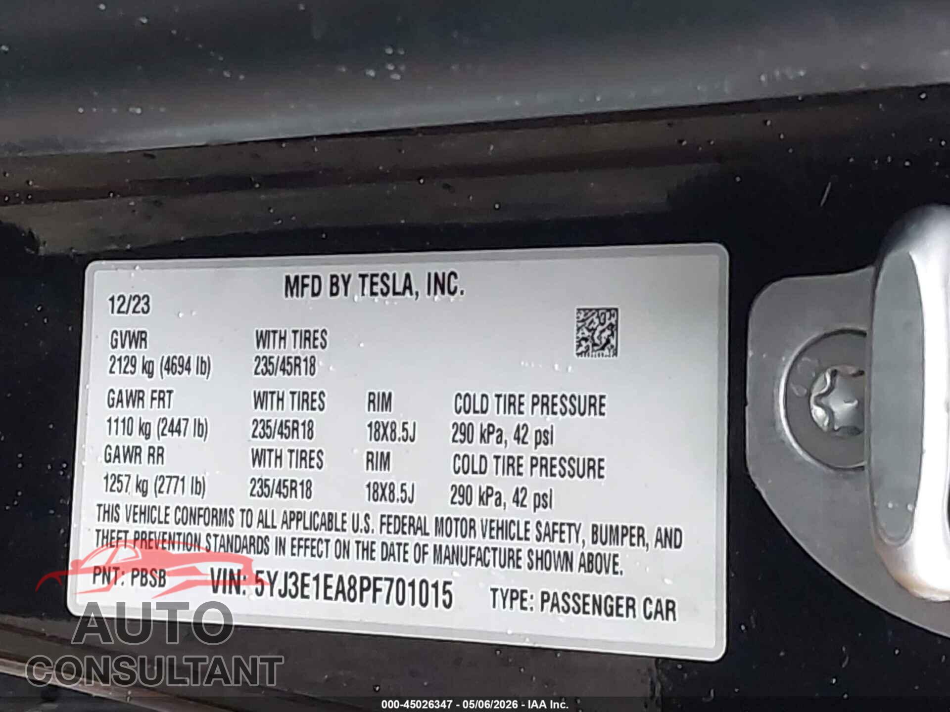 TESLA MODEL 3 2023 - 5YJ3E1EA8PF701015