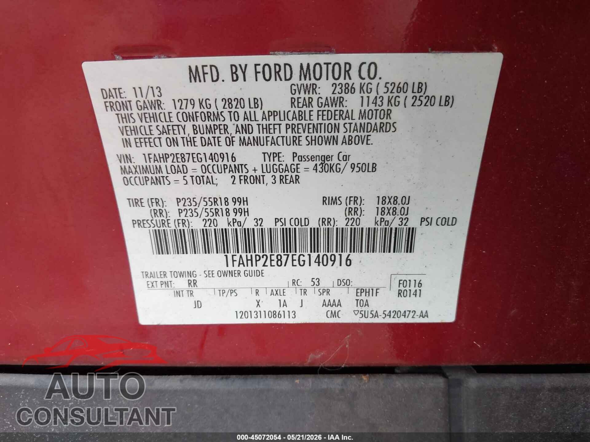 FORD TAURUS 2014 - 1FAHP2E87EG140916