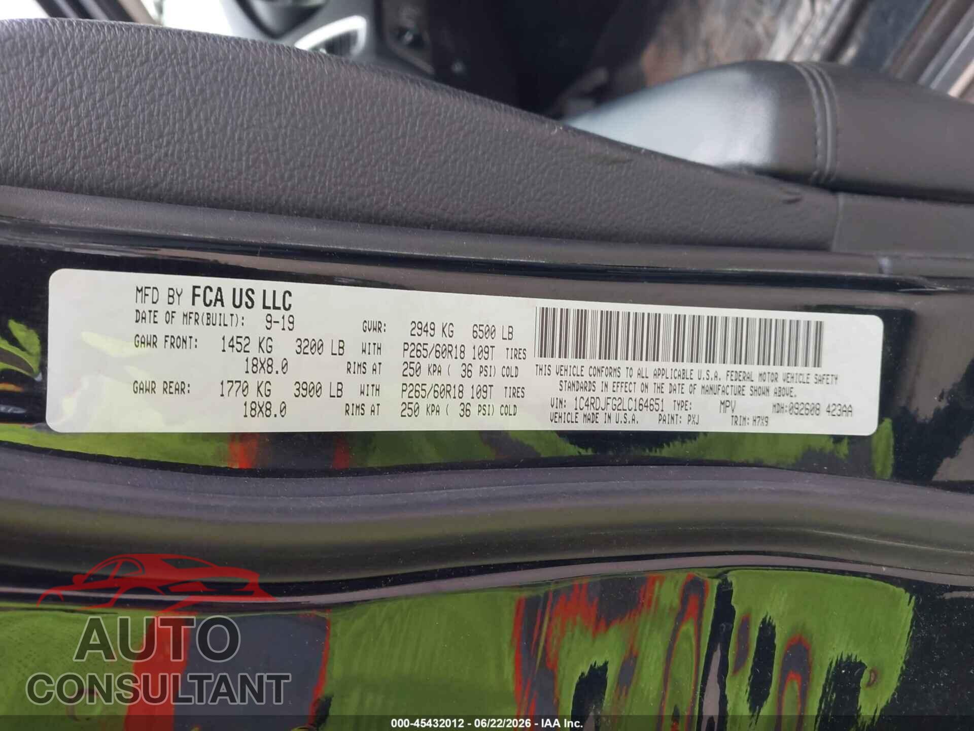DODGE DURANGO 2020 - 1C4RDJFG2LC164651