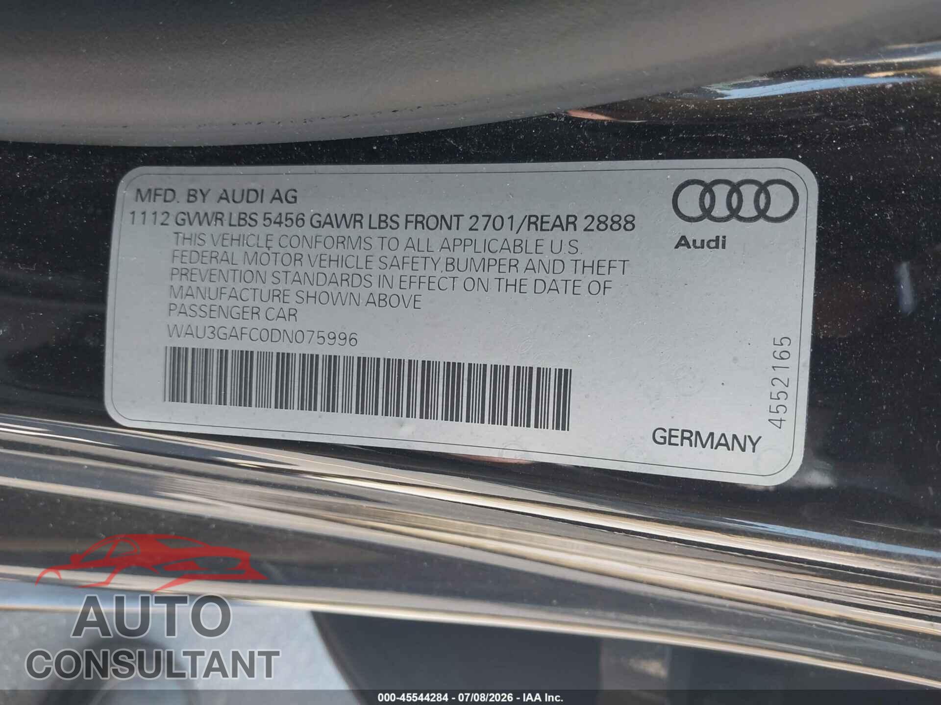 AUDI A7 2013 - WAU3GAFC0DN075996