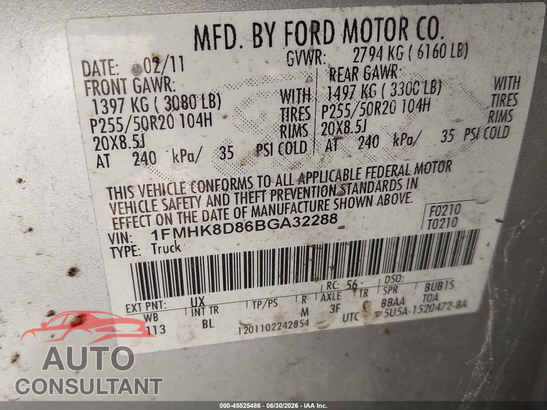 FORD EXPLORER 2011 - 1FMHK8D86BGA32288