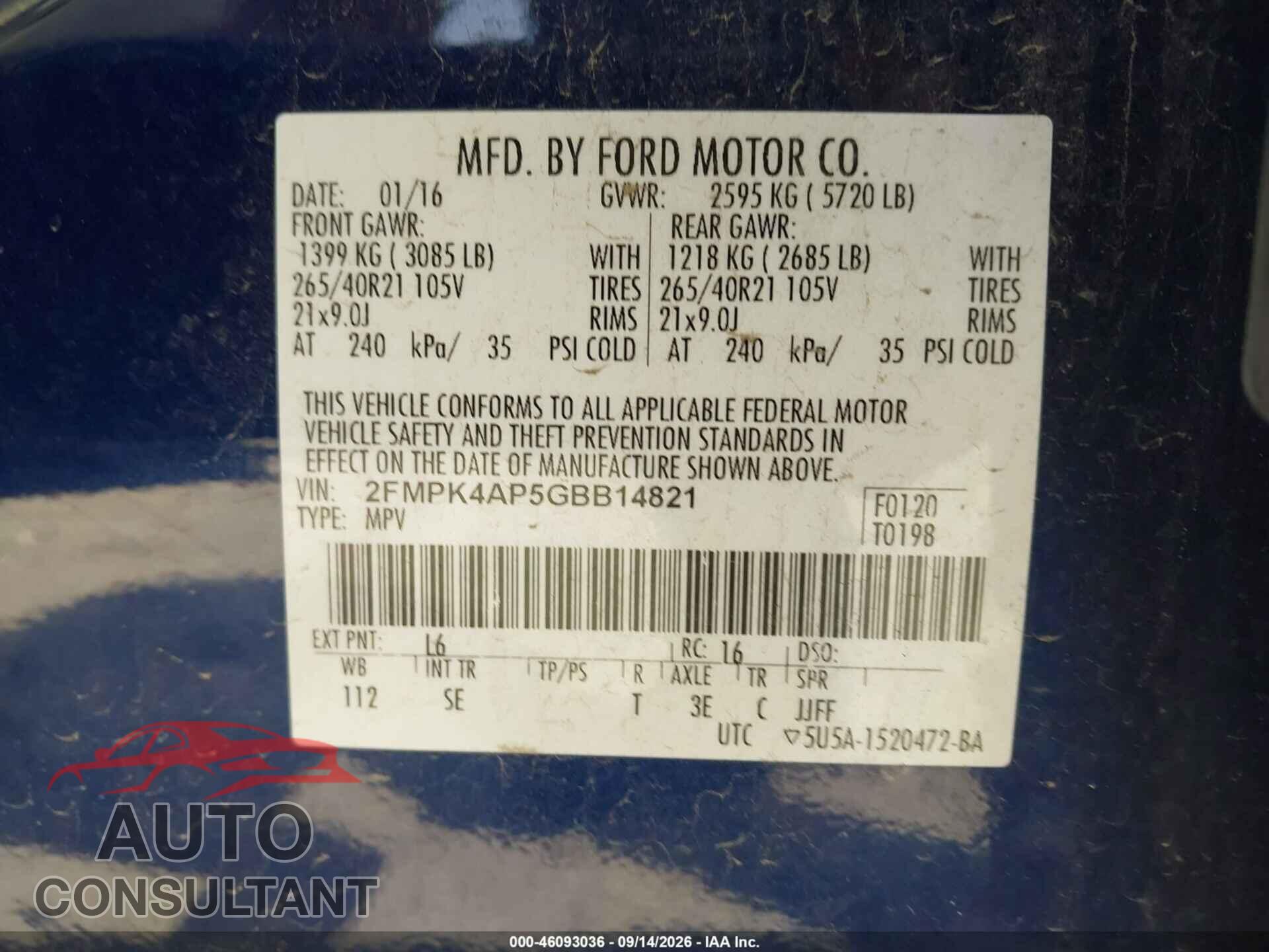 FORD EDGE 2016 - 2FMPK4AP5GBB14821
