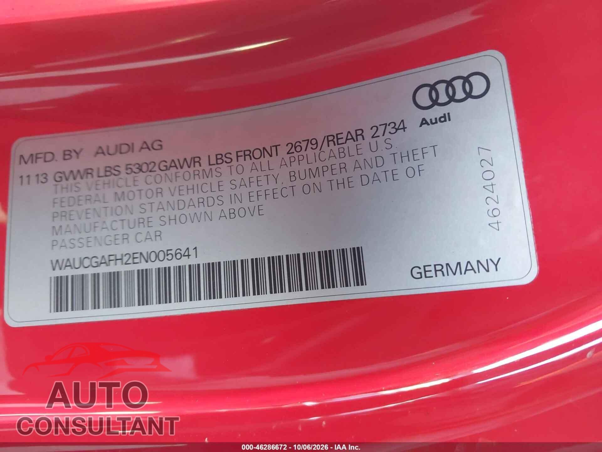 AUDI S5 2014 - WAUCGAFH2EN005641