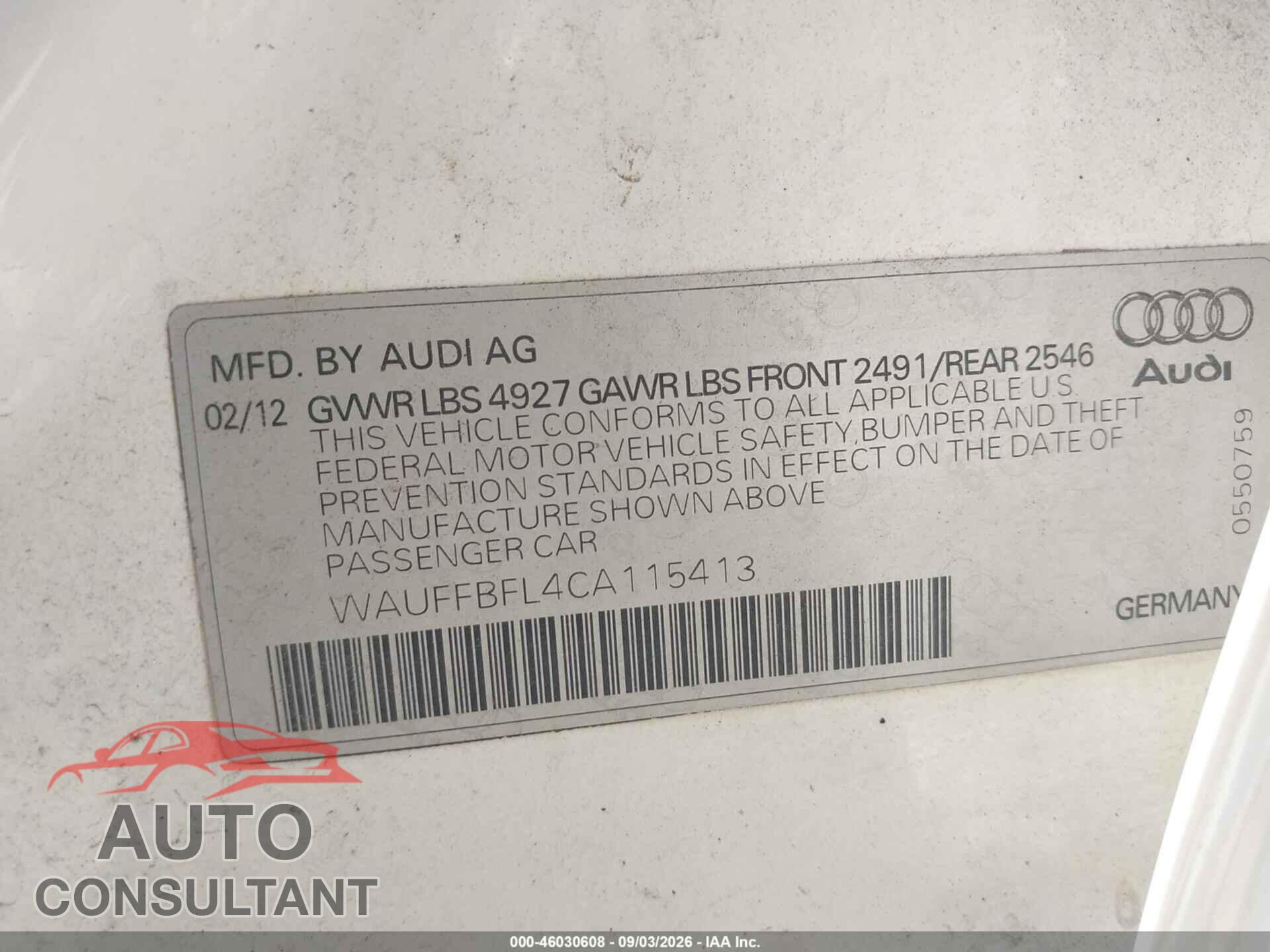 AUDI A4 2012 - WAUFFBFL4CA115413