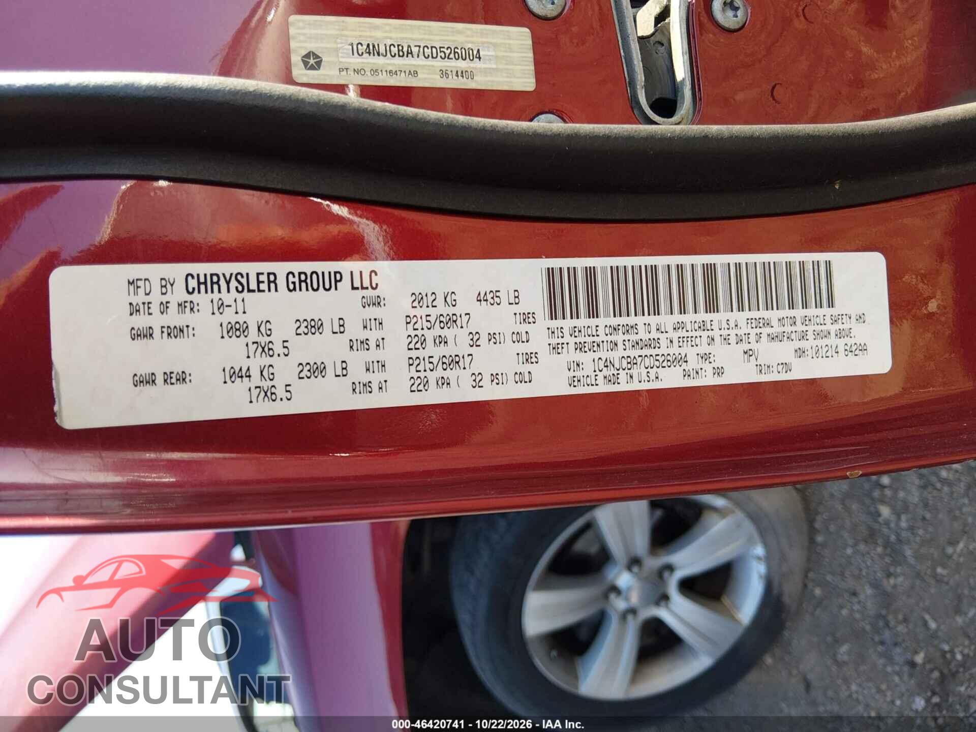 JEEP COMPASS 2012 - 1C4NJCBA7CD526004