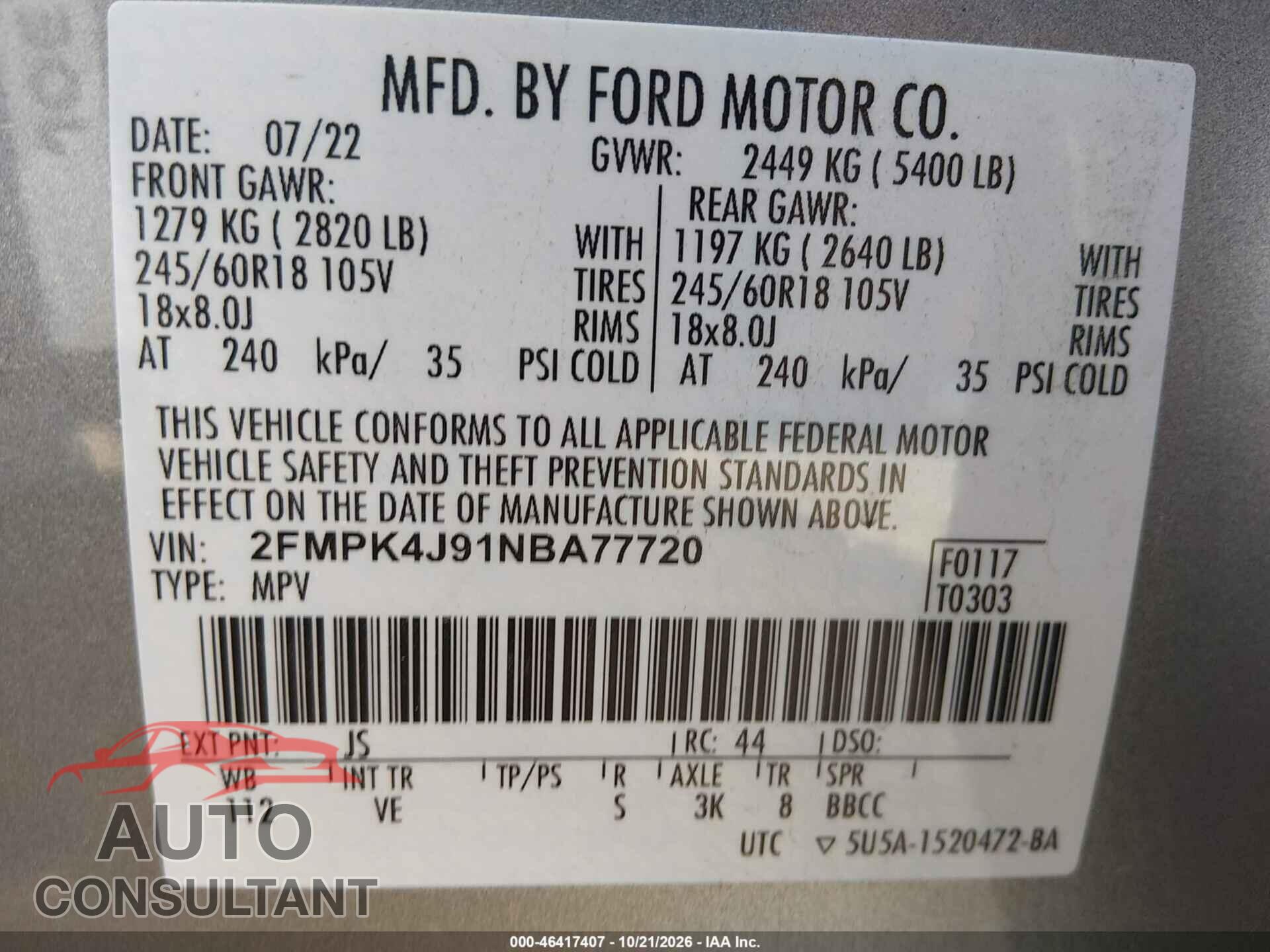 FORD EDGE 2022 - 2FMPK4J91NBA77720
