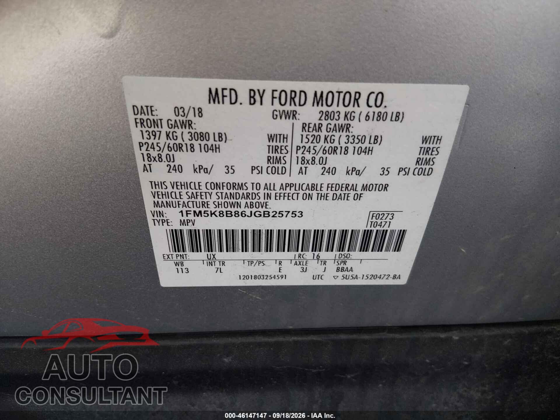 FORD EXPLORER 2018 - 1FM5K8B86JGB25753