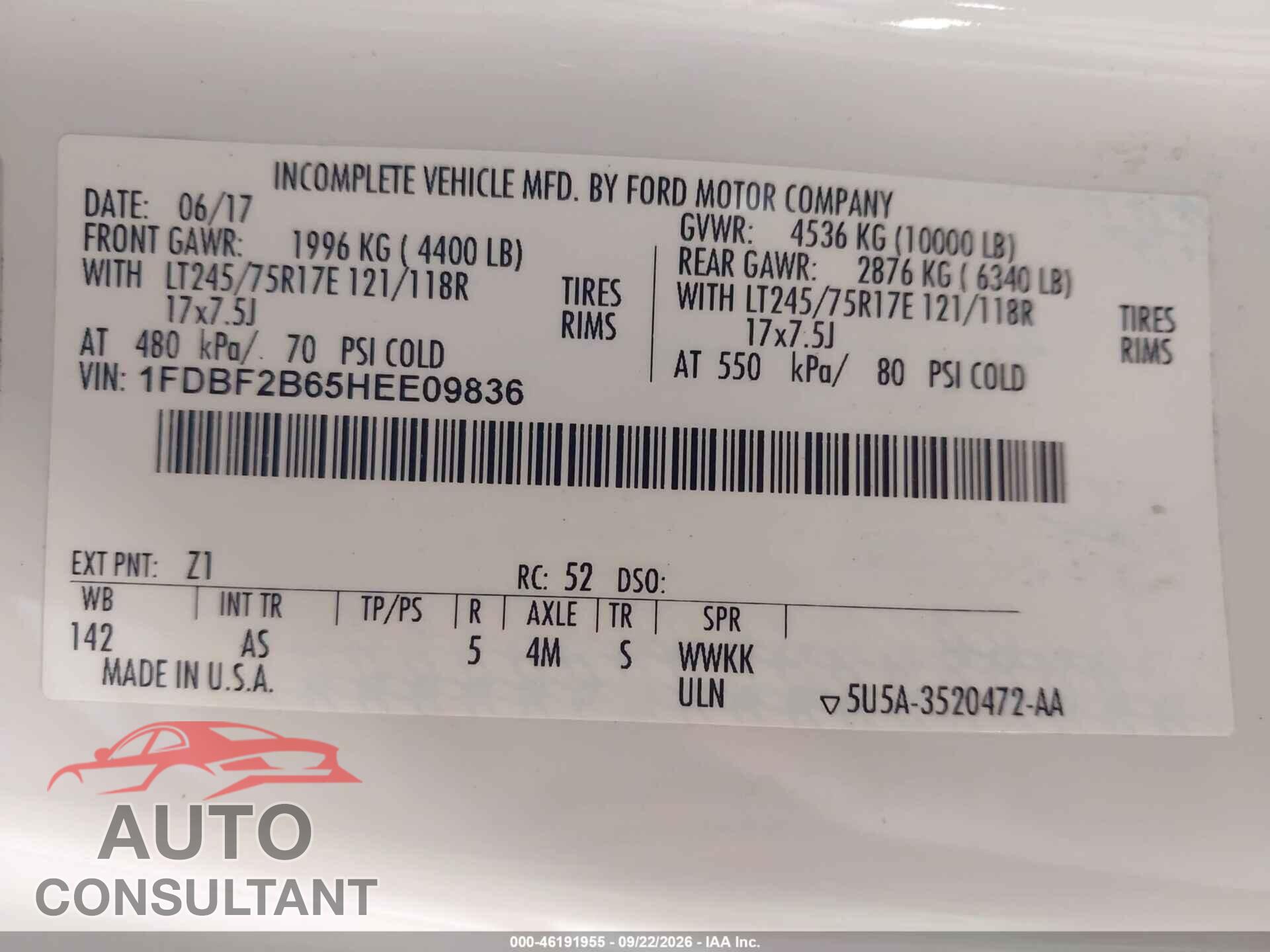 FORD F-250 2017 - 1FDBF2B65HEE09836