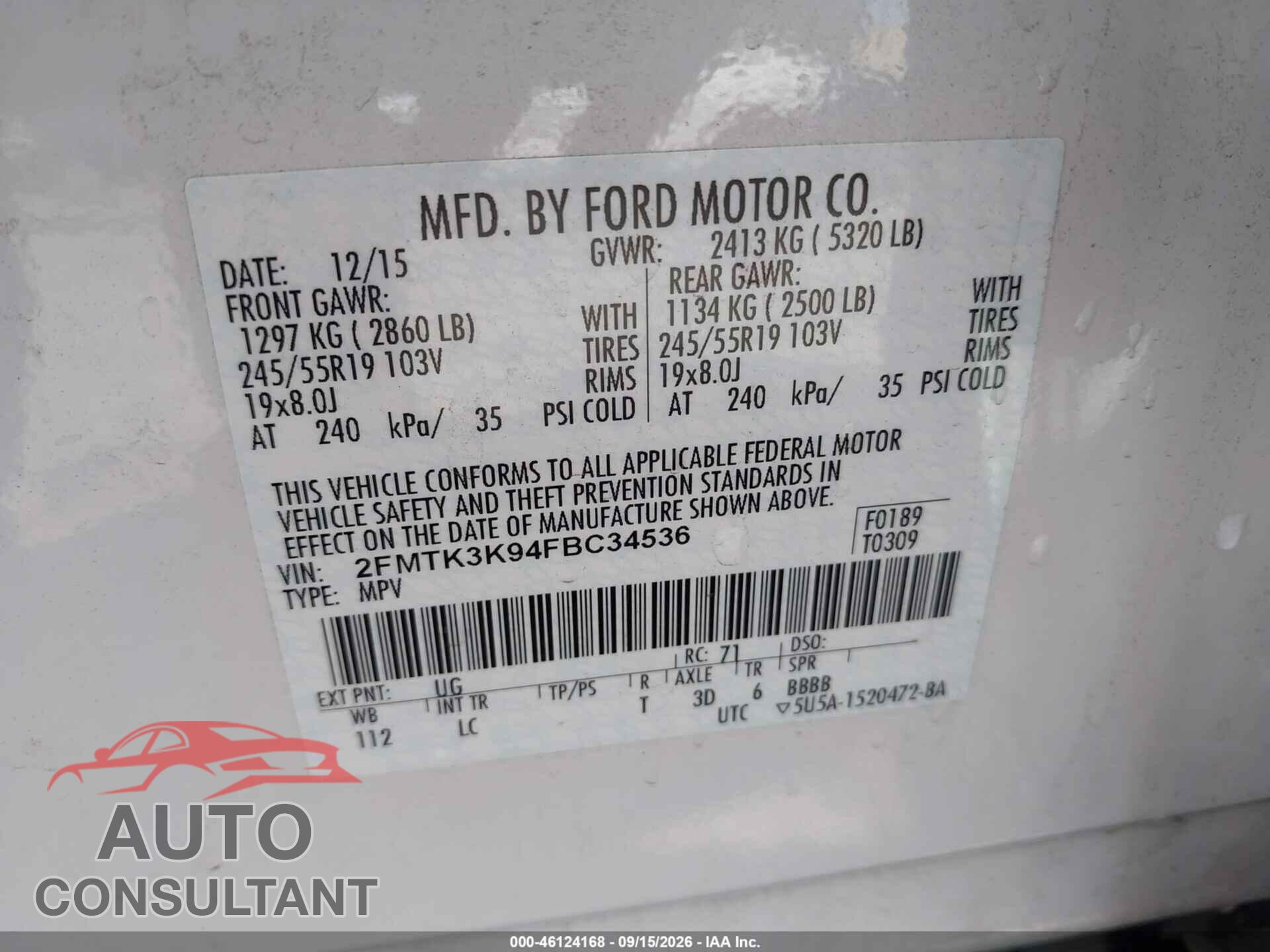 FORD EDGE 2015 - 2FMTK3K94FBC34536
