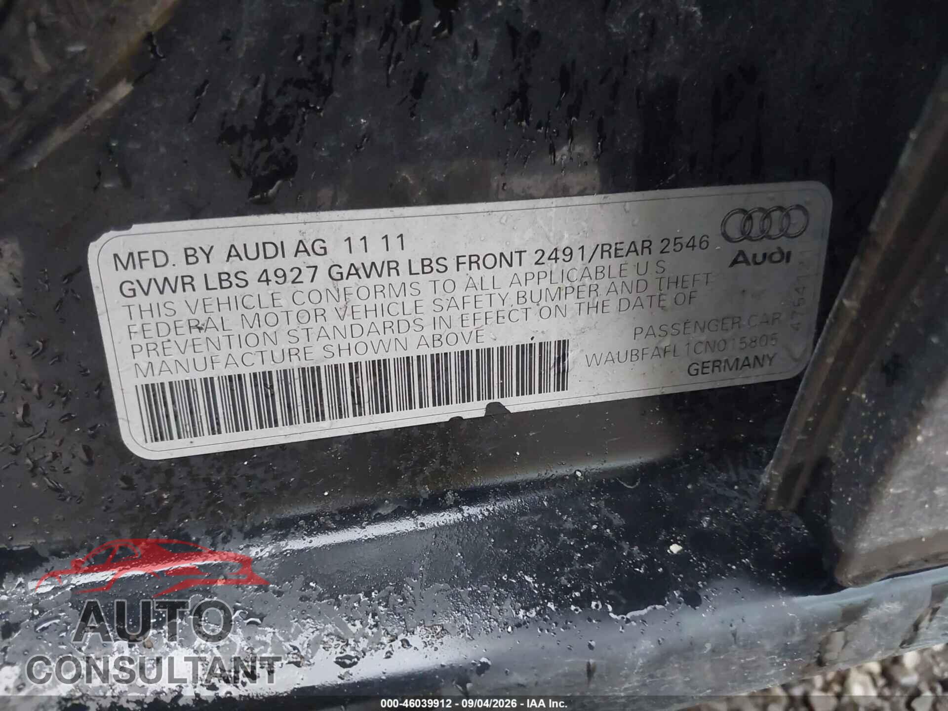 AUDI A4 2012 - WAUBFAFL1CN015805