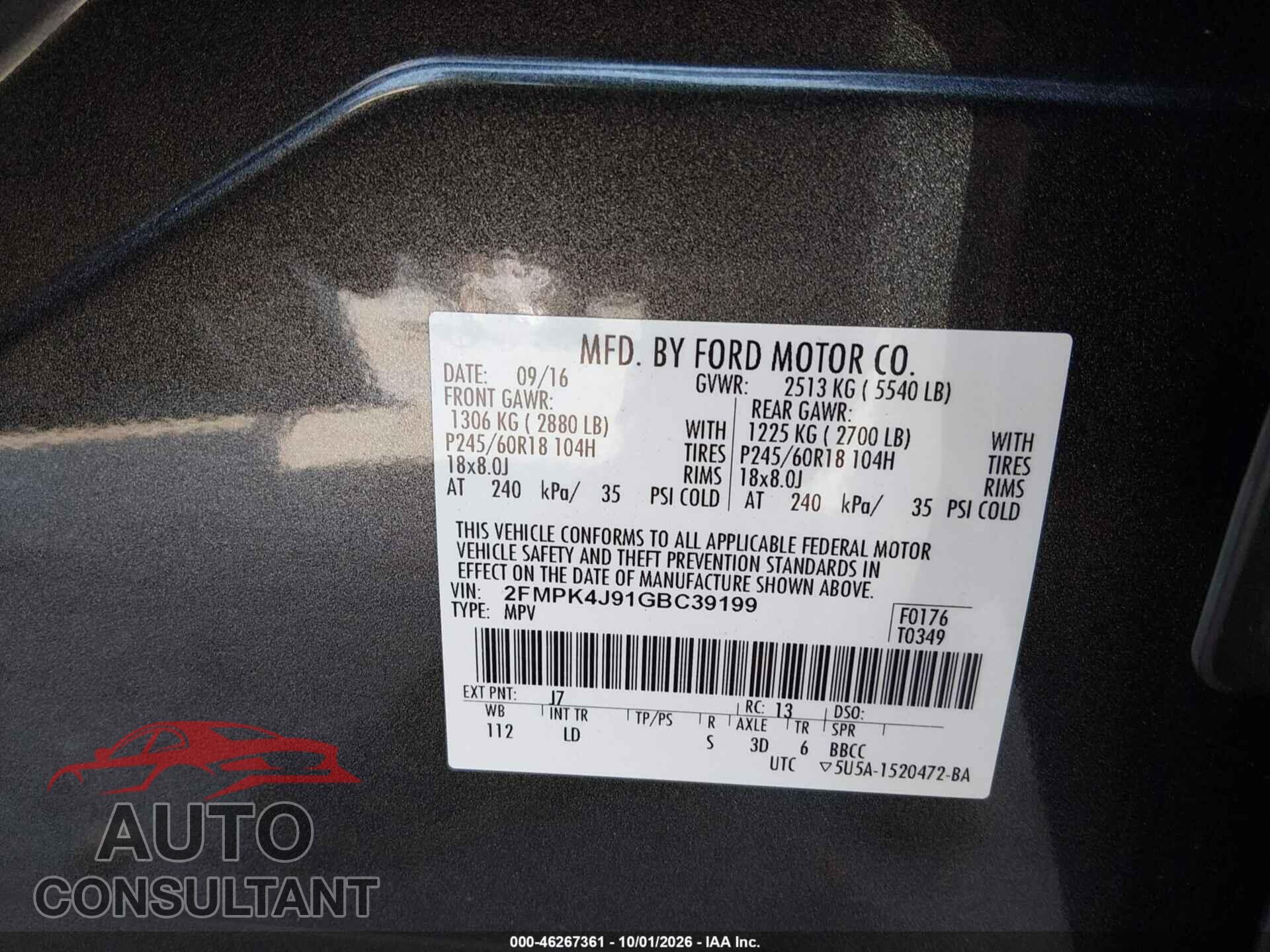 FORD EDGE 2016 - 2FMPK4J91GBC39199