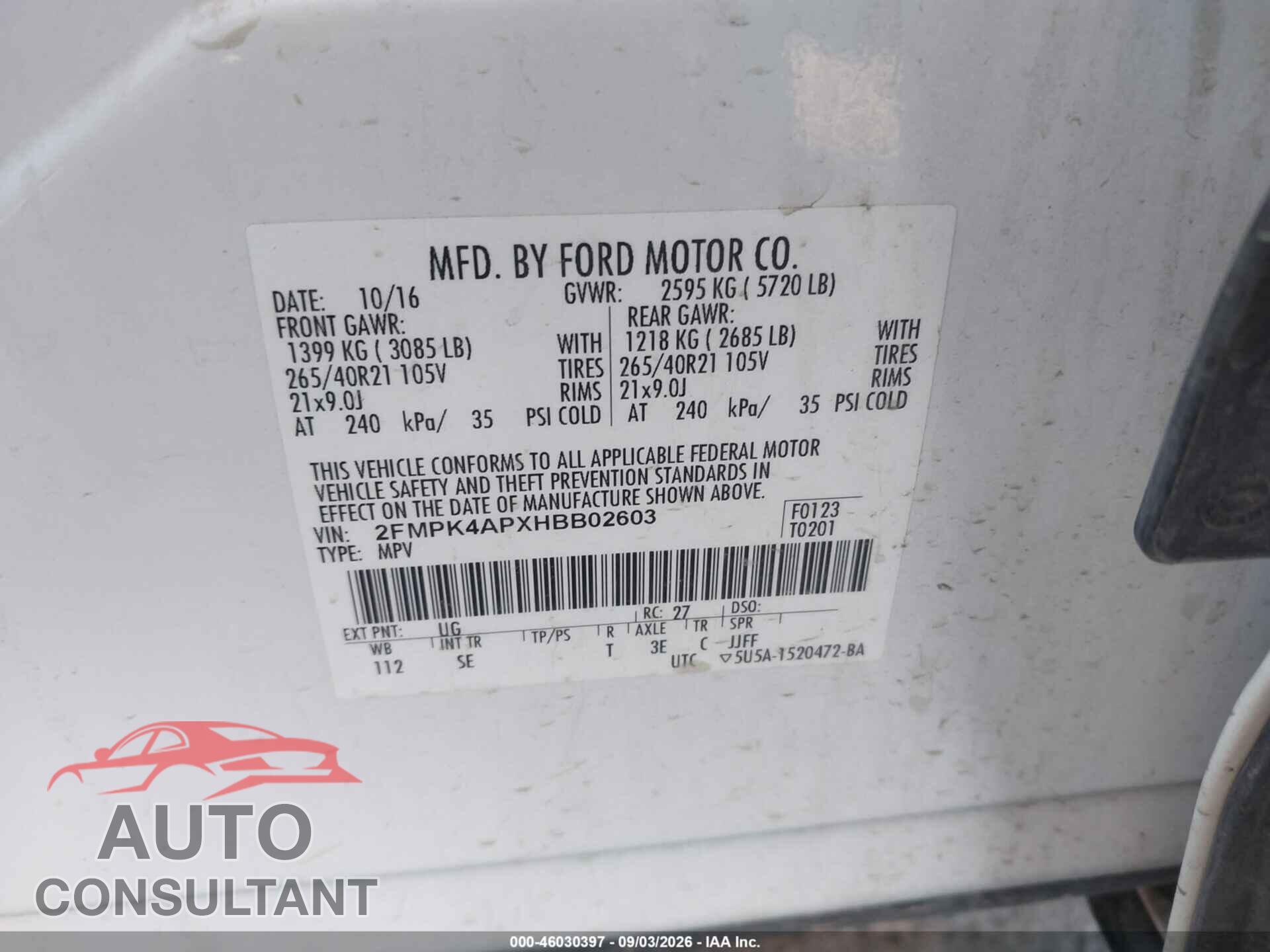 FORD EDGE 2017 - 2FMPK4APXHBB02603