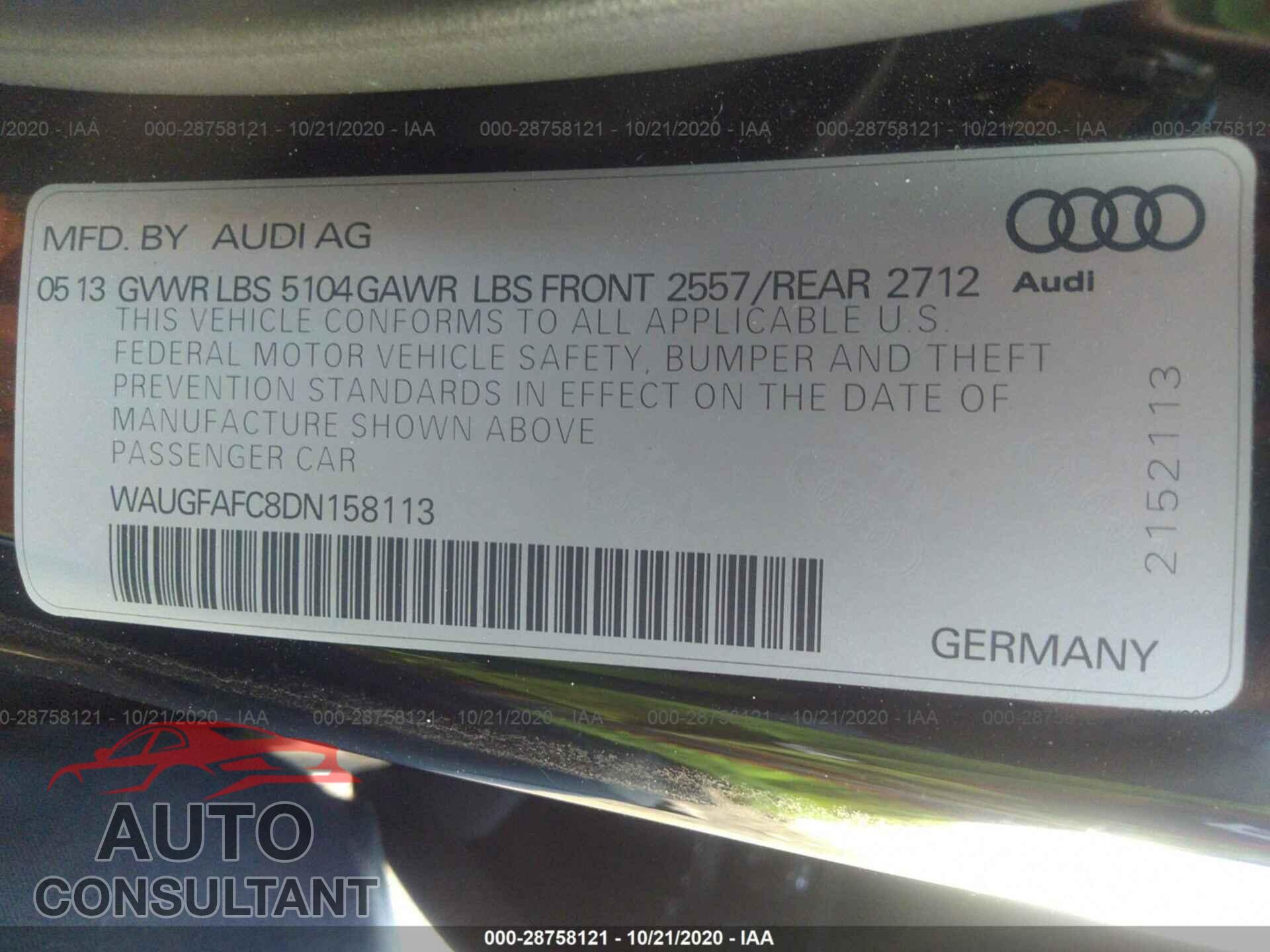 AUDI A6 2013 - WAUGFAFC8DN158113