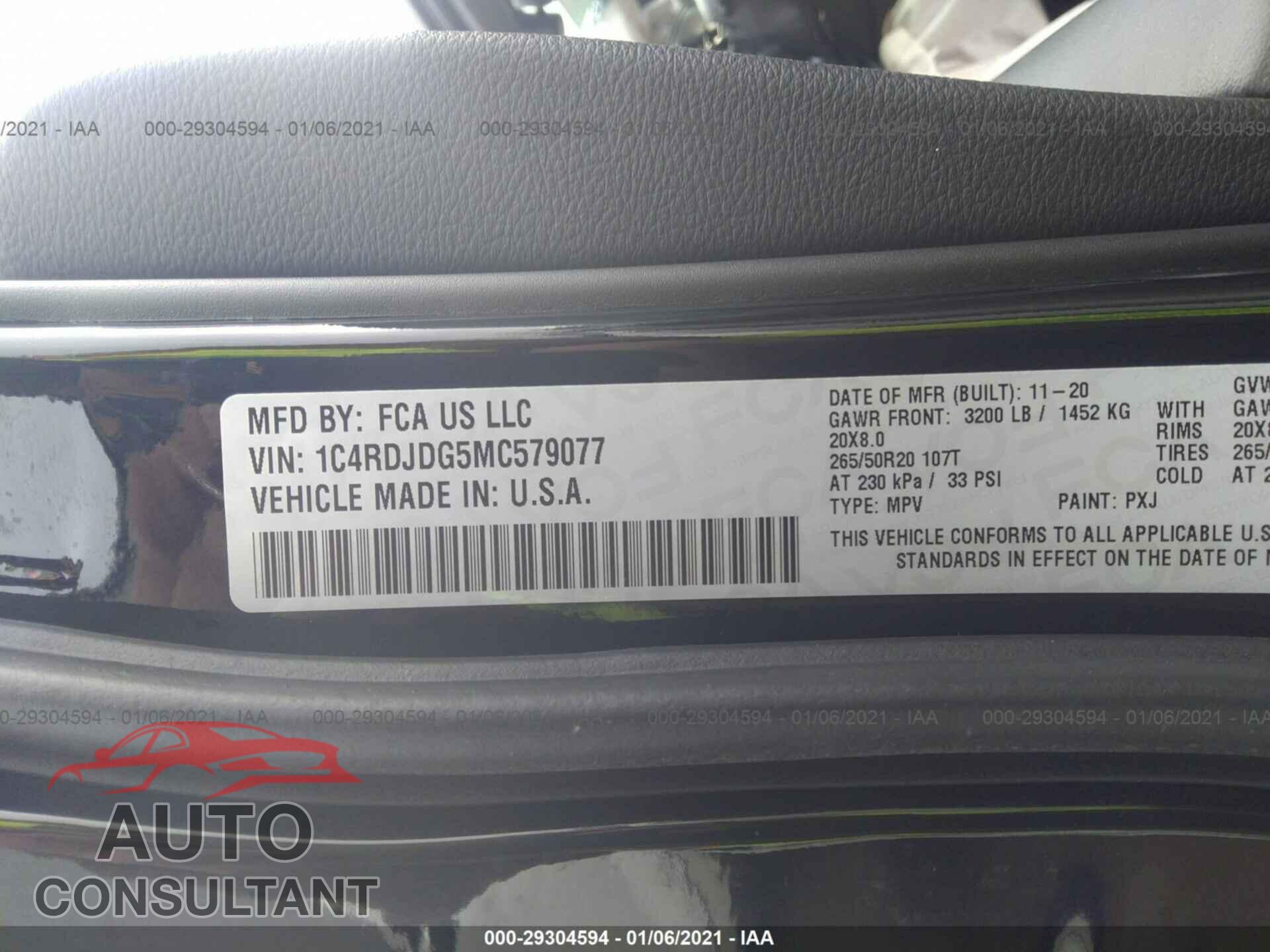 DODGE DURANGO 2020 - 1C4RDJDG5MC579077