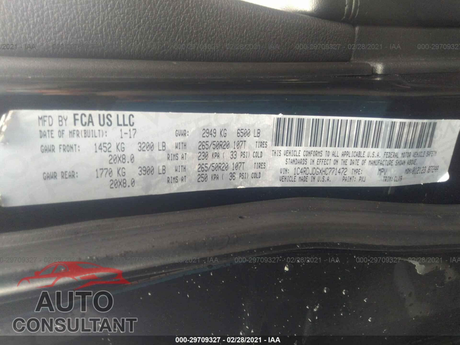 DODGE DURANGO 2017 - 1C4RDJDGXHC771472