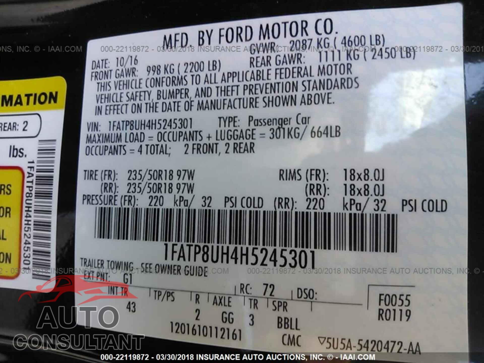 Ford Mustang 2017 - 1FATP8UH4H5245301