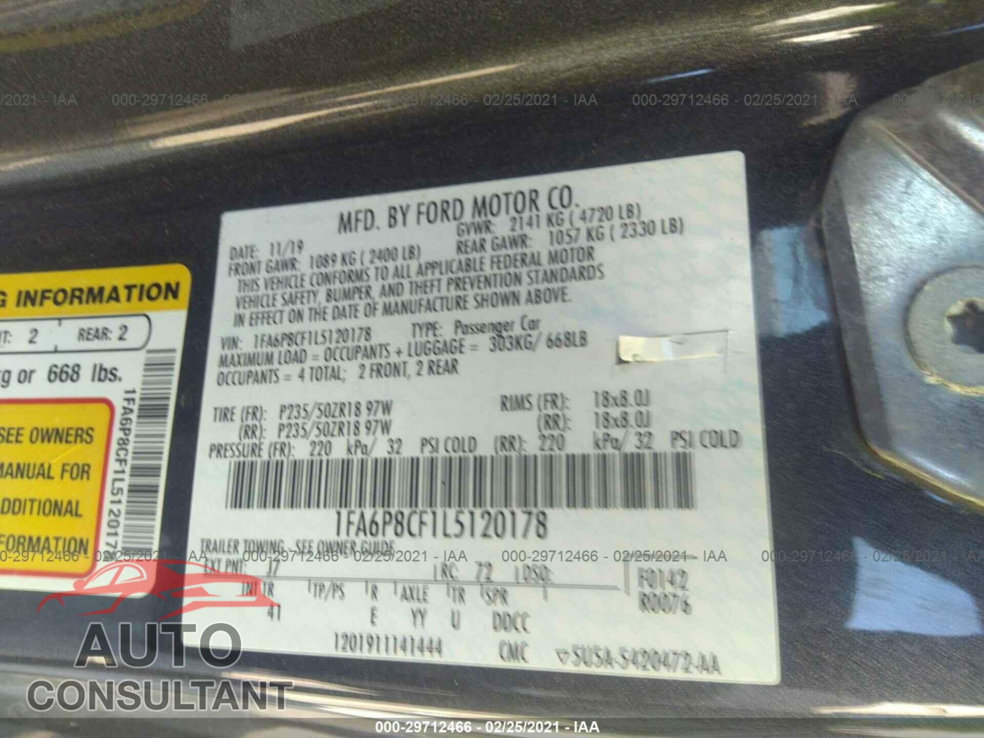 FORD MUSTANG 2020 - 1FA6P8CF1L5120178