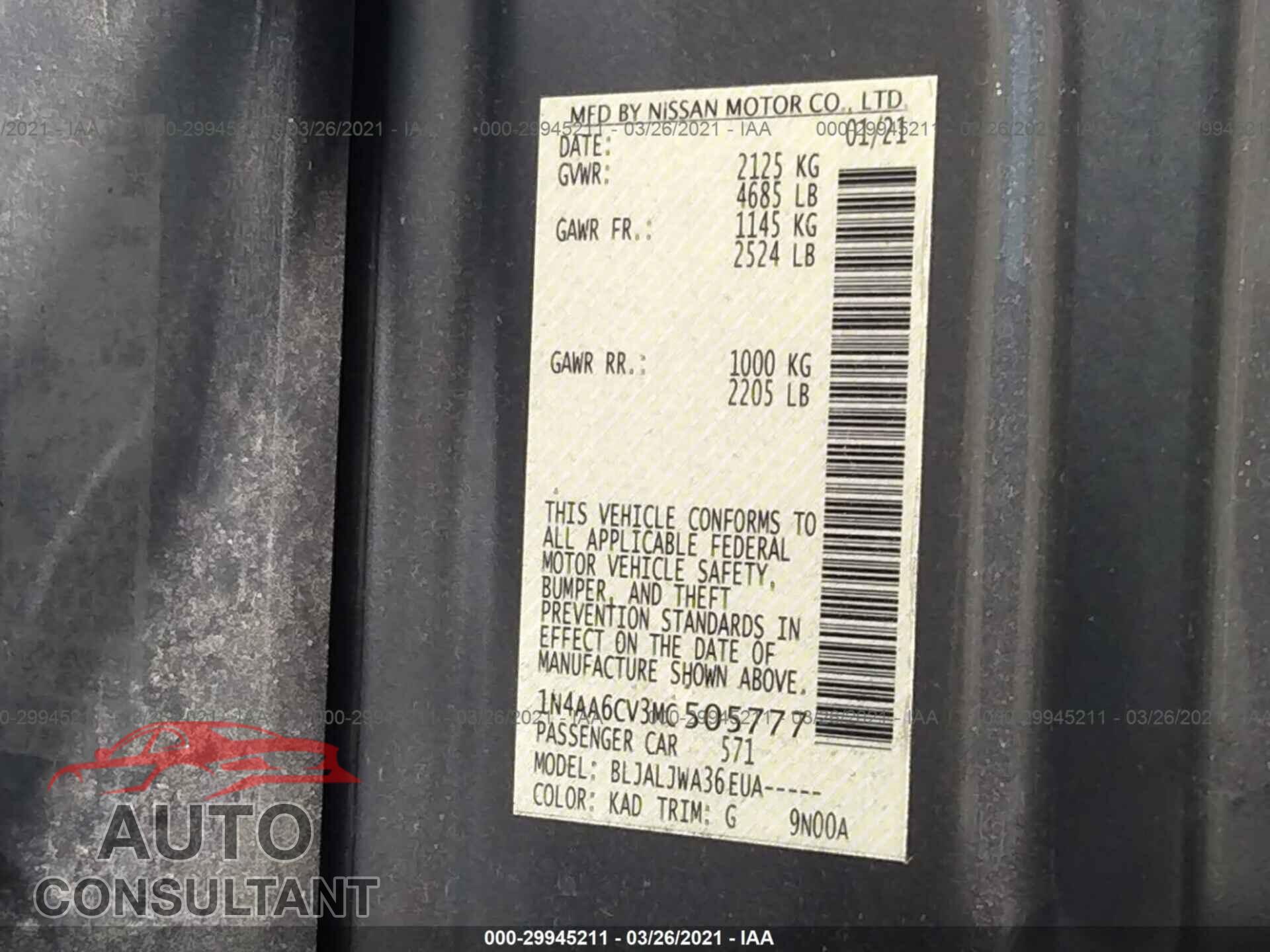 NISSAN MAXIMA 2021 - 1N4AA6CV3MC505777