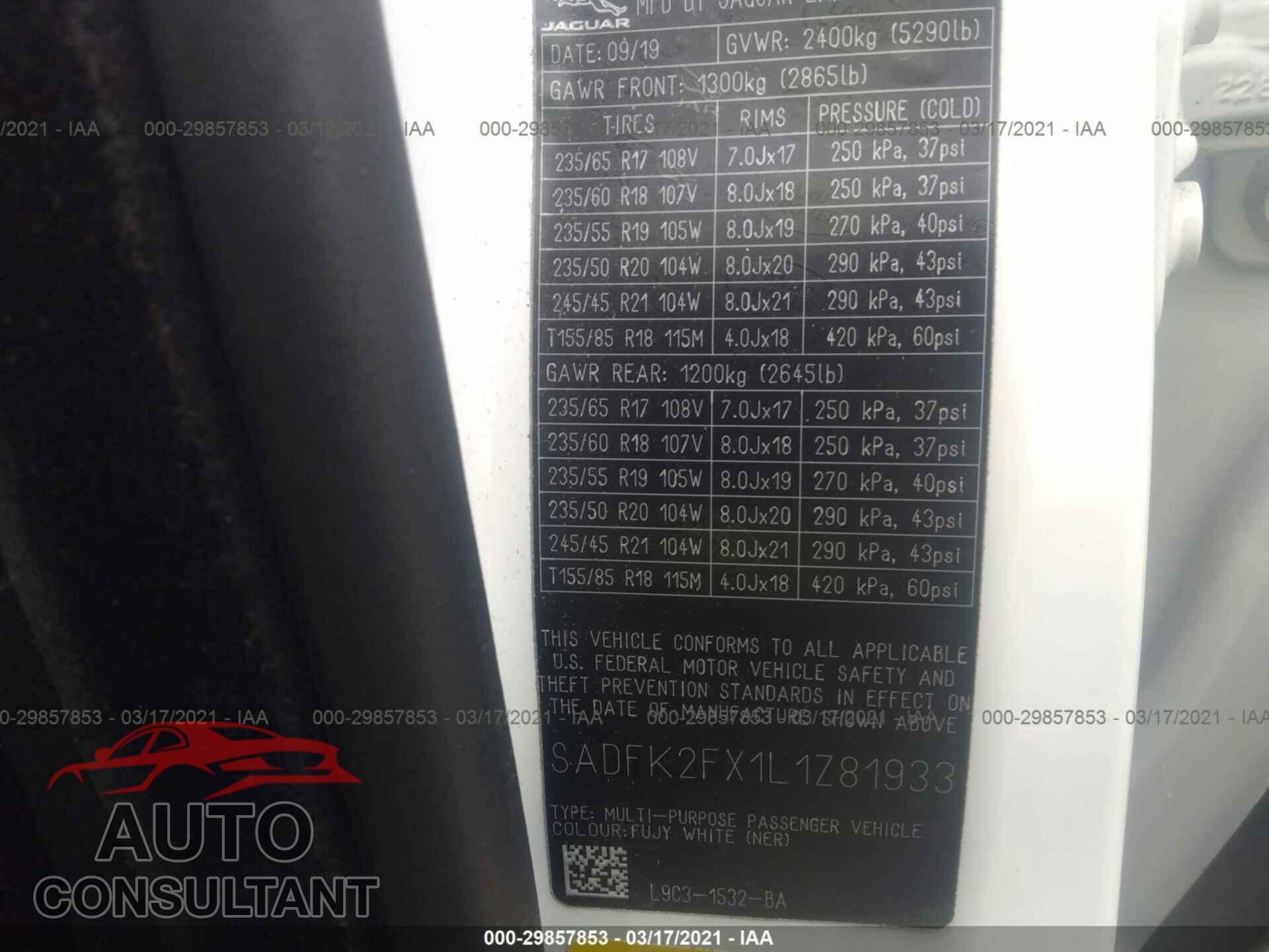 JAGUAR E-PACE 2020 - SADFK2FX1L1Z81933