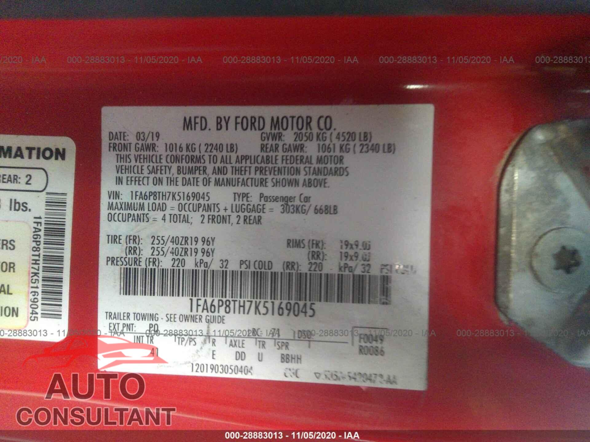 FORD MUSTANG 2019 - 1FA6P8TH7K5169045