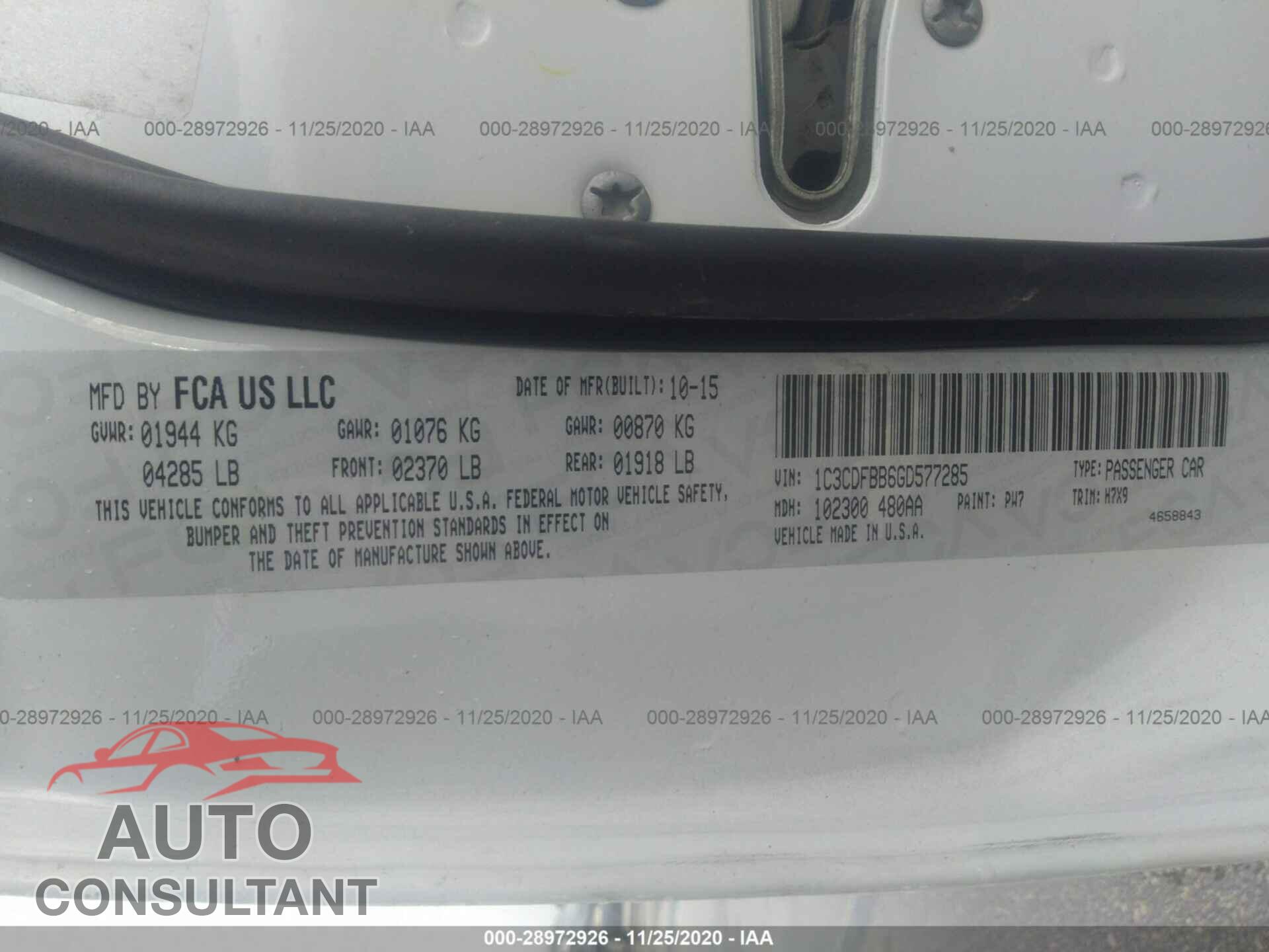 DODGE DART 2016 - 1C3CDFBB6GD577285