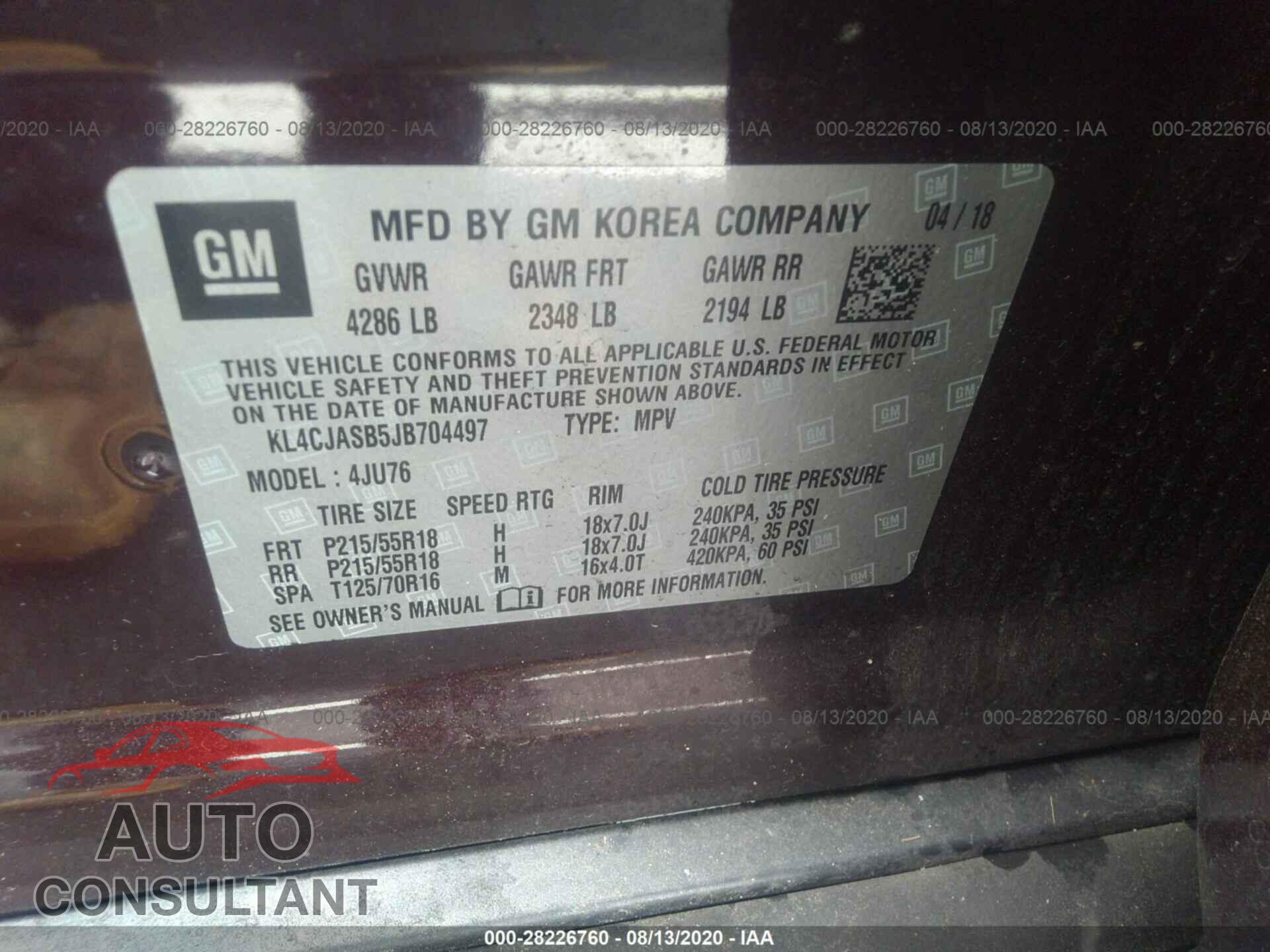 BUICK ENCORE 2018 - KL4CJASB5JB704497