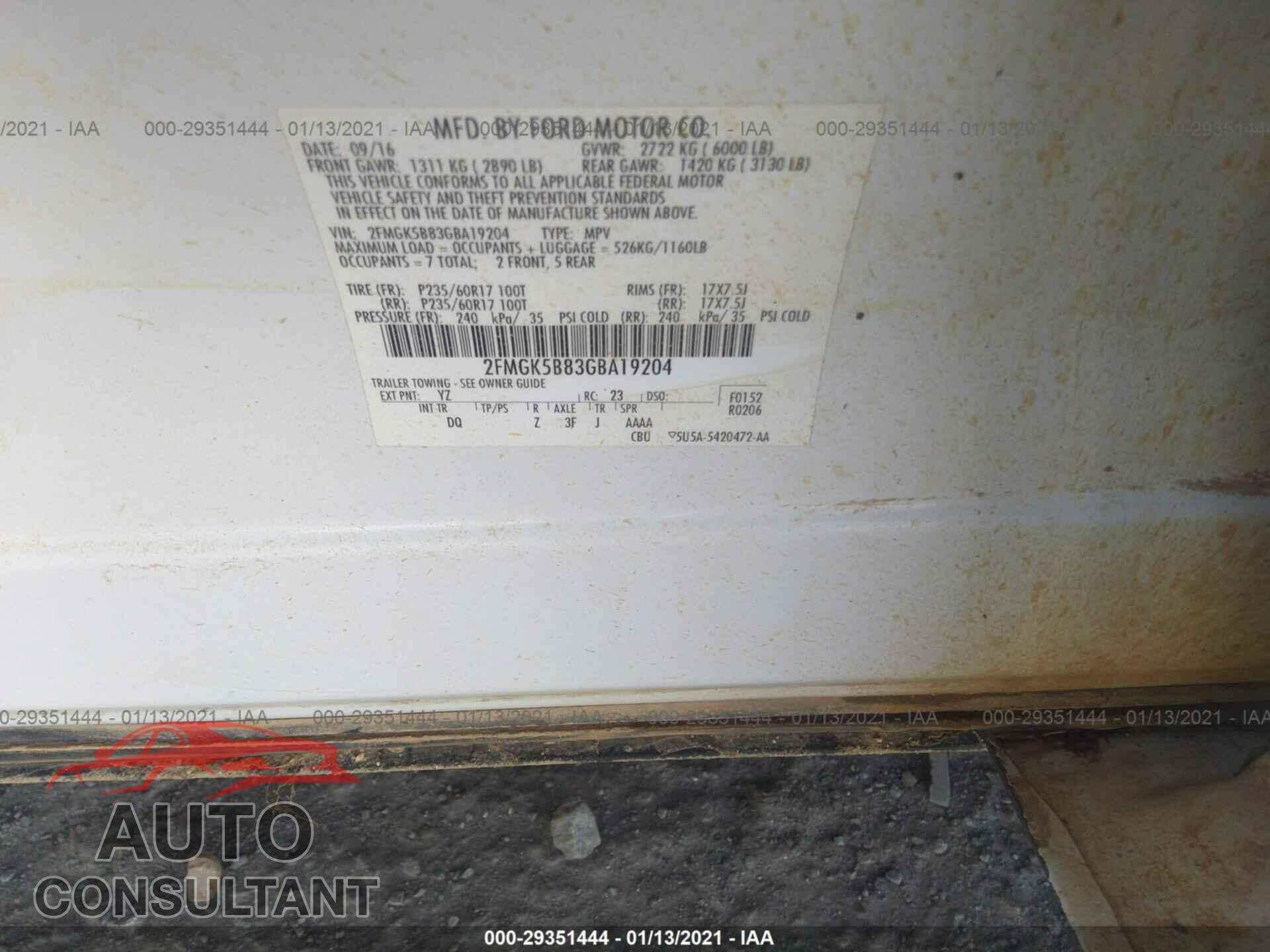 FORD FLEX 2016 - 2FMGK5B83GBA19204