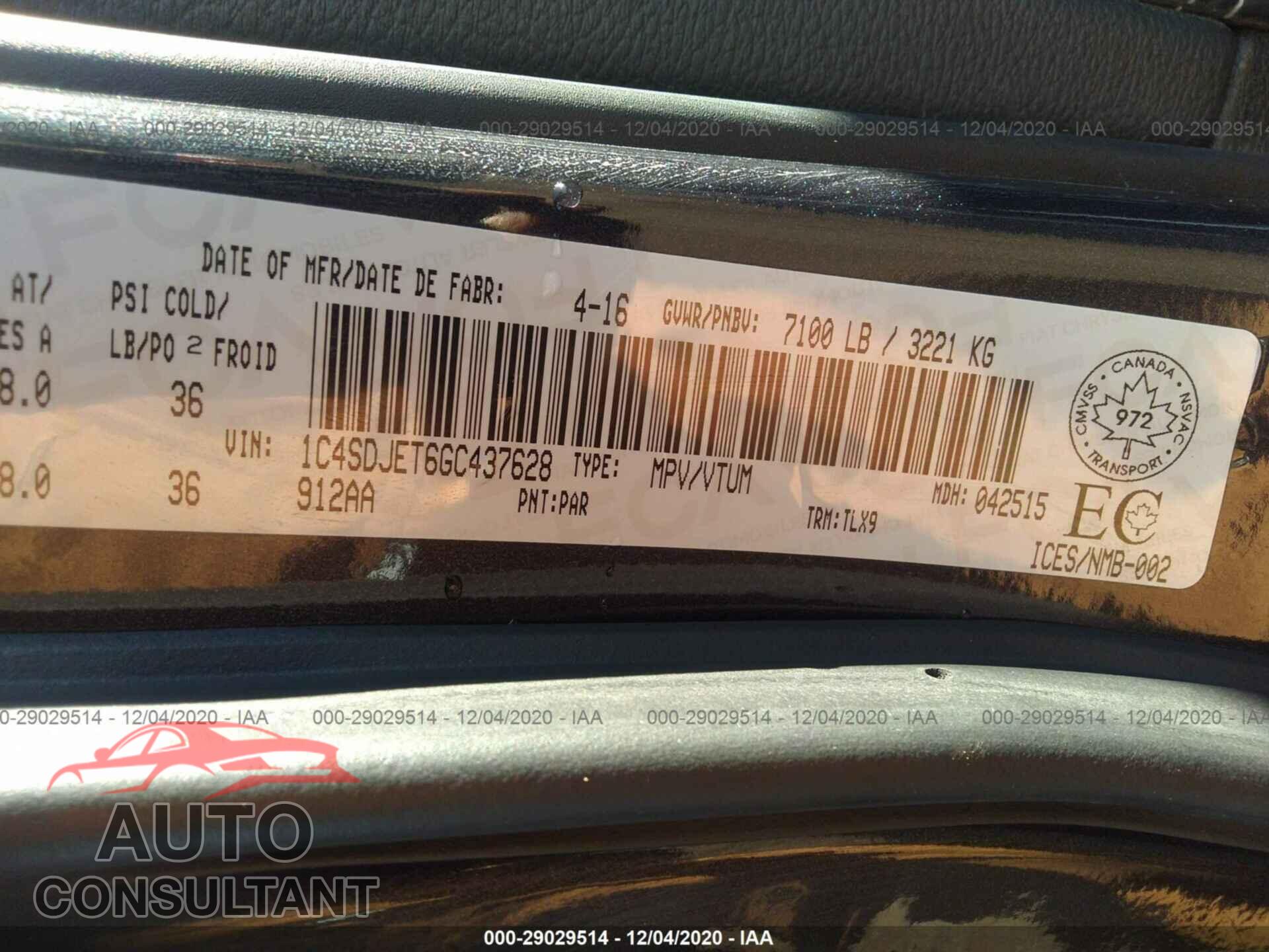 DODGE DURANGO 2016 - 1C4SDJET6GC437628